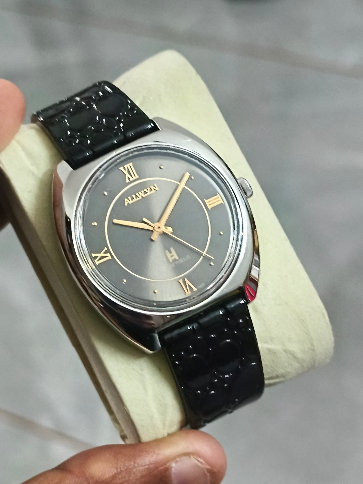 Allwyn Hand-wound Watch with Grey Sunburst Dial and Golden Details