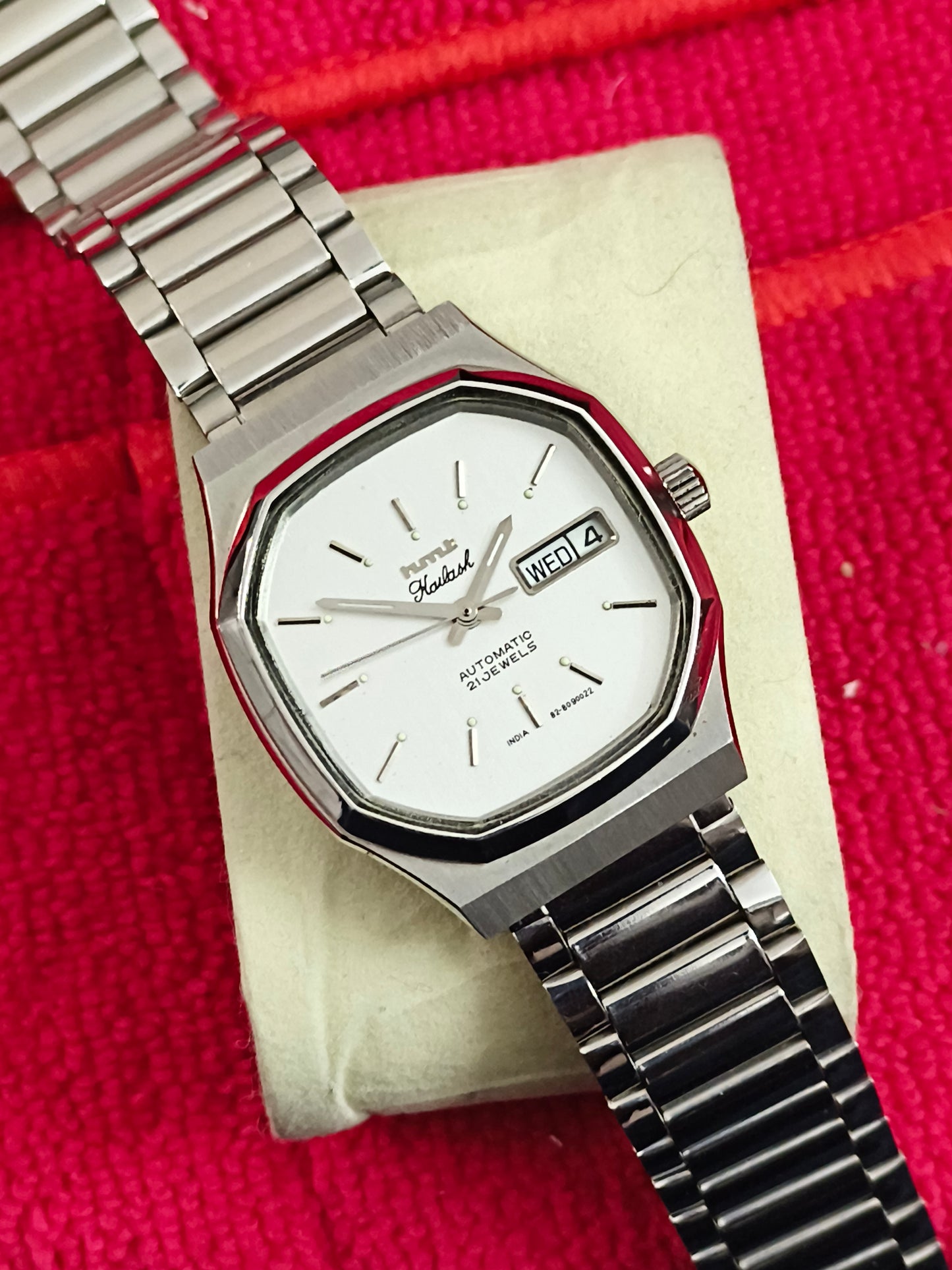 HMT Kailash Automatic Day Date Watch with a Silver-toned Dial