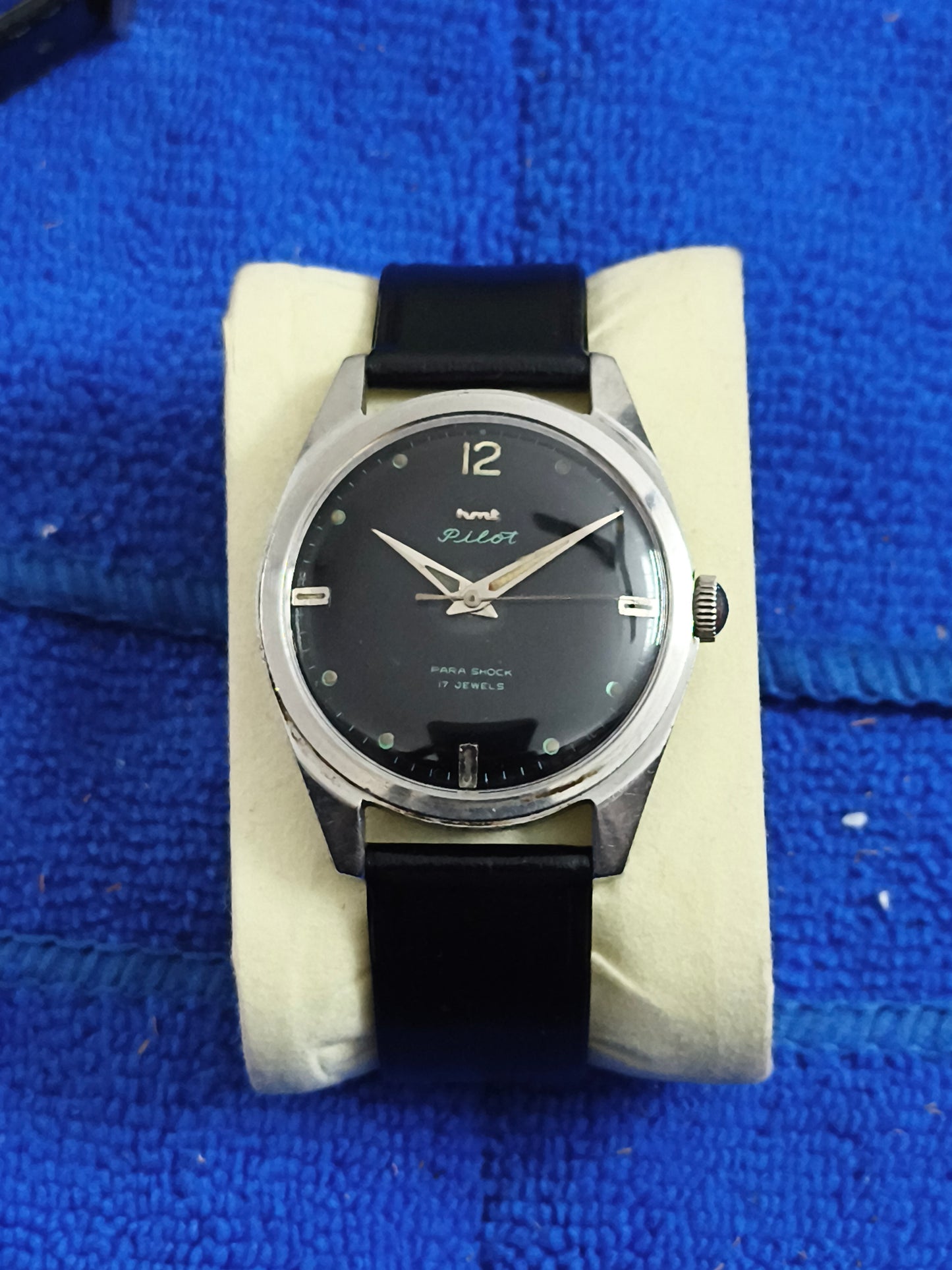 HMT Pilot Mechanical Hand-wound Vintage Watch Three Liner Version with Black Dial