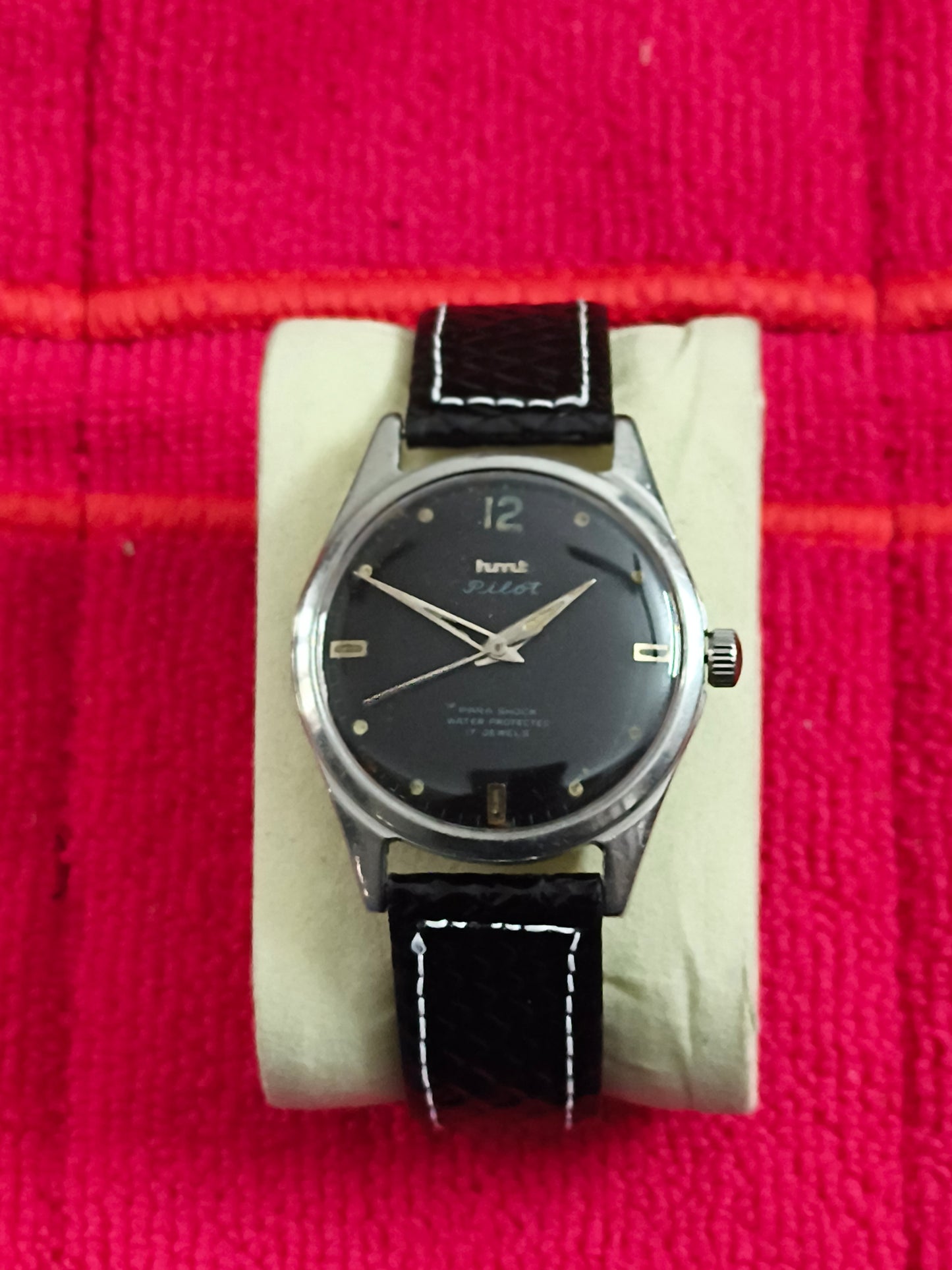HMT Pilot Mechanical Hand-wound Vintage Watch Three Liner Dust/Water Protected Version with Black Dial