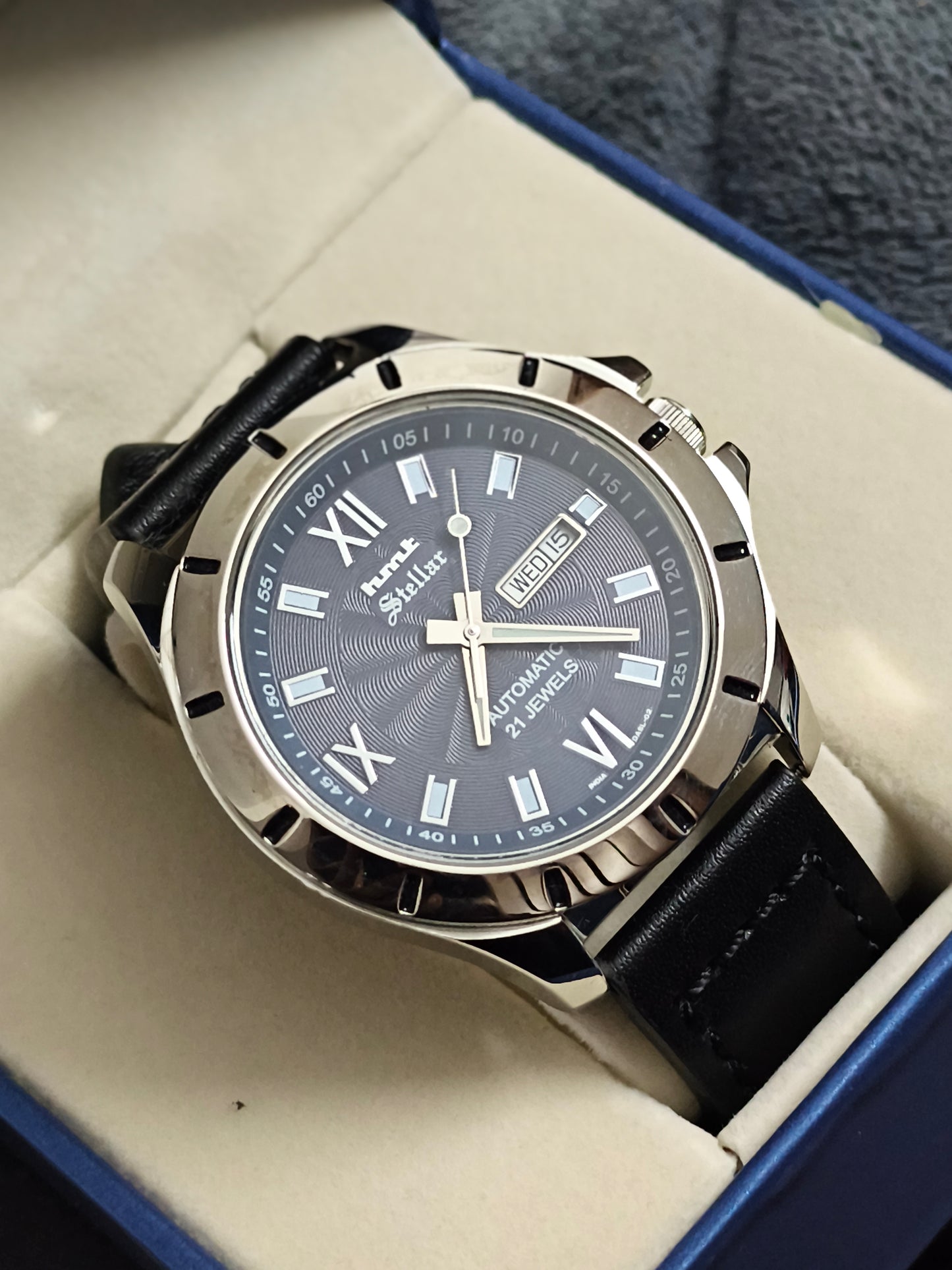 HMT Stellar Automatic 45mm Watch with a Blue/Black “Roman” Dial
