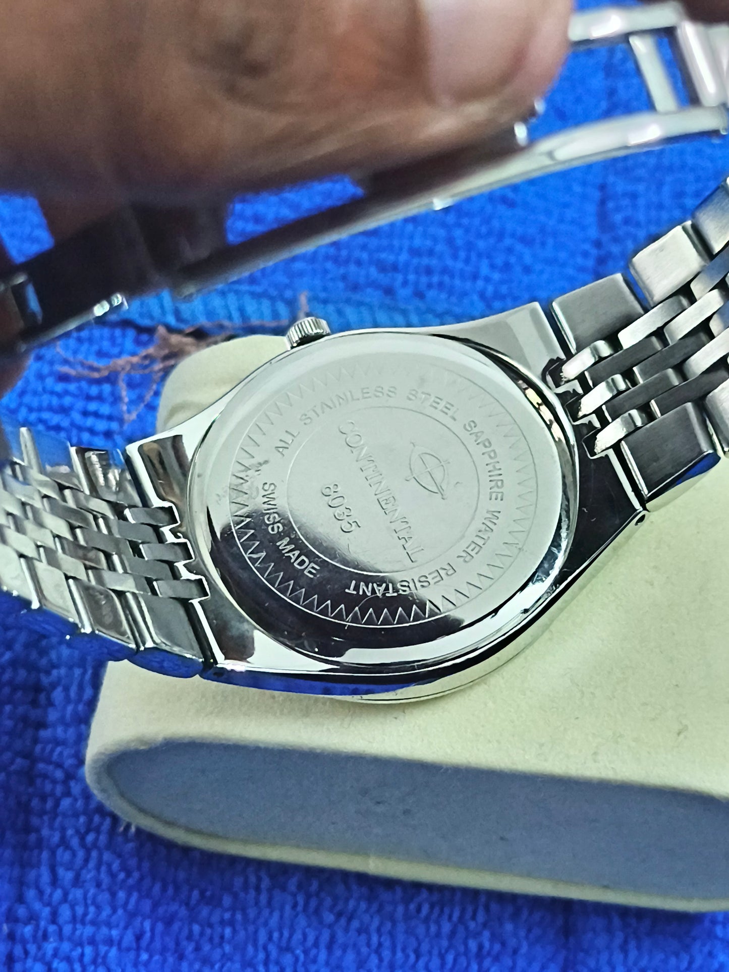 Continental Swiss Made Quartz Watch with a Black Guilloche Dial