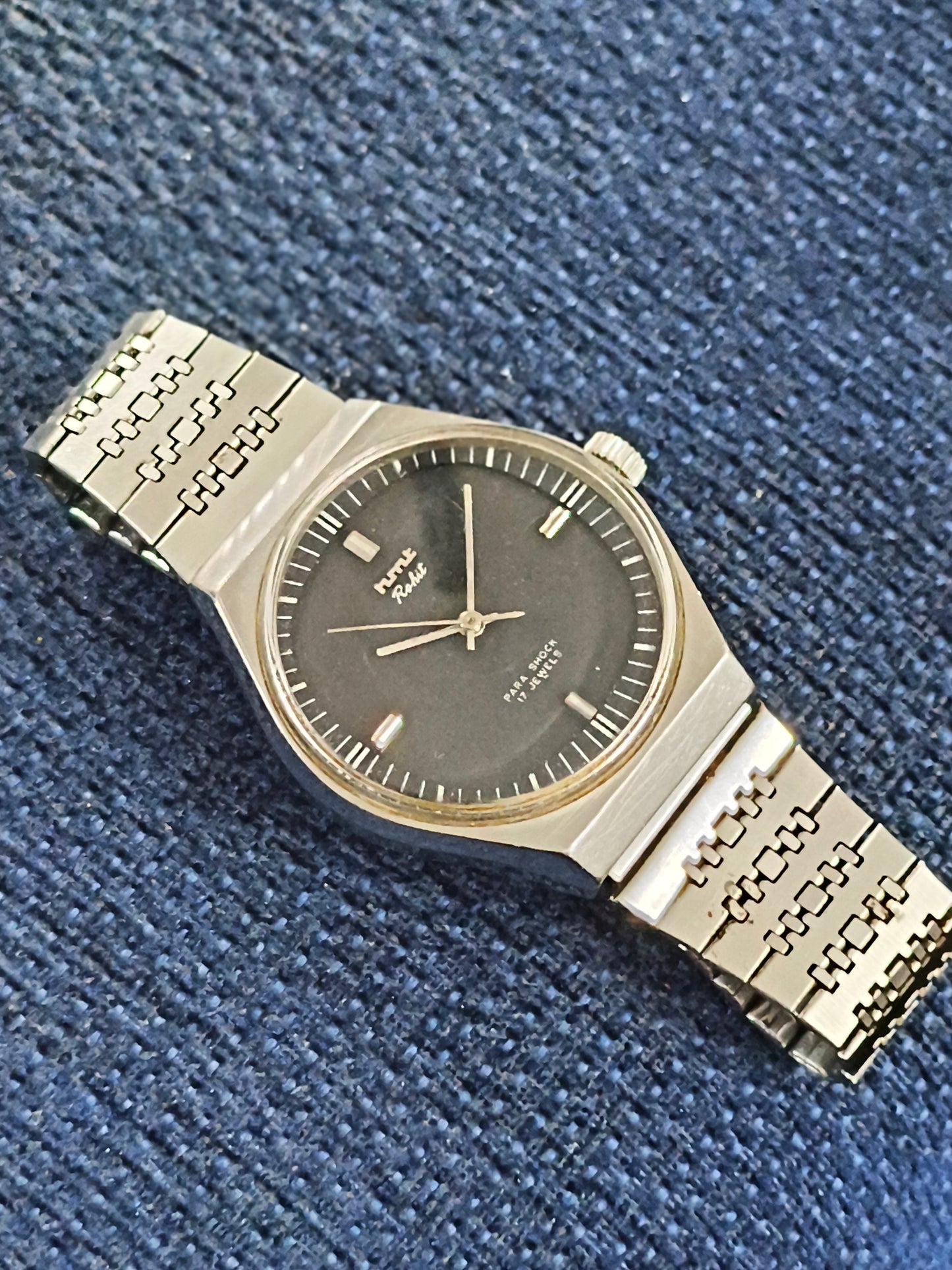 HMT Rohit Mechanical Hand-wound Vintage Watch with Black Dial and Steel Bracelet