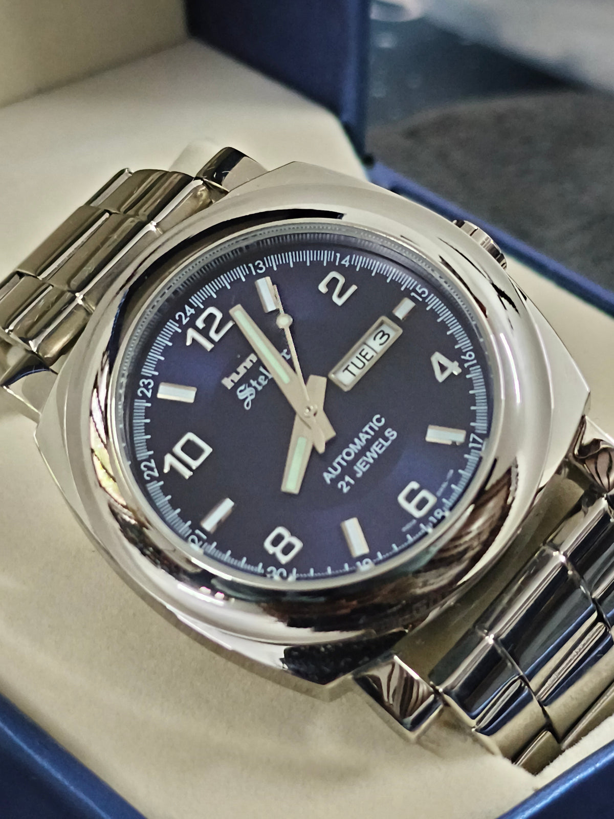 HMT Stellar Automatic 45mm Watch with a Black Dial, NOS