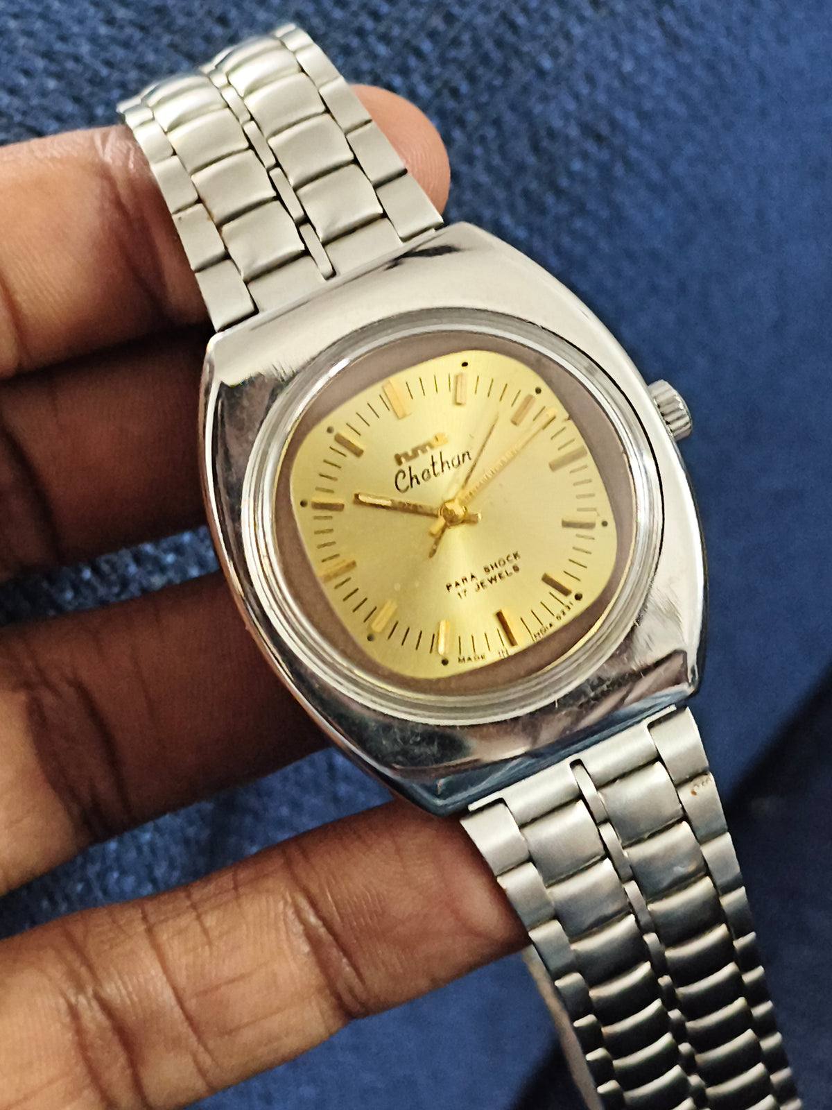 HMT Chethan Hand-wound Neo-Vintage Watch with a Golden Dial, Mint/NOS Condition