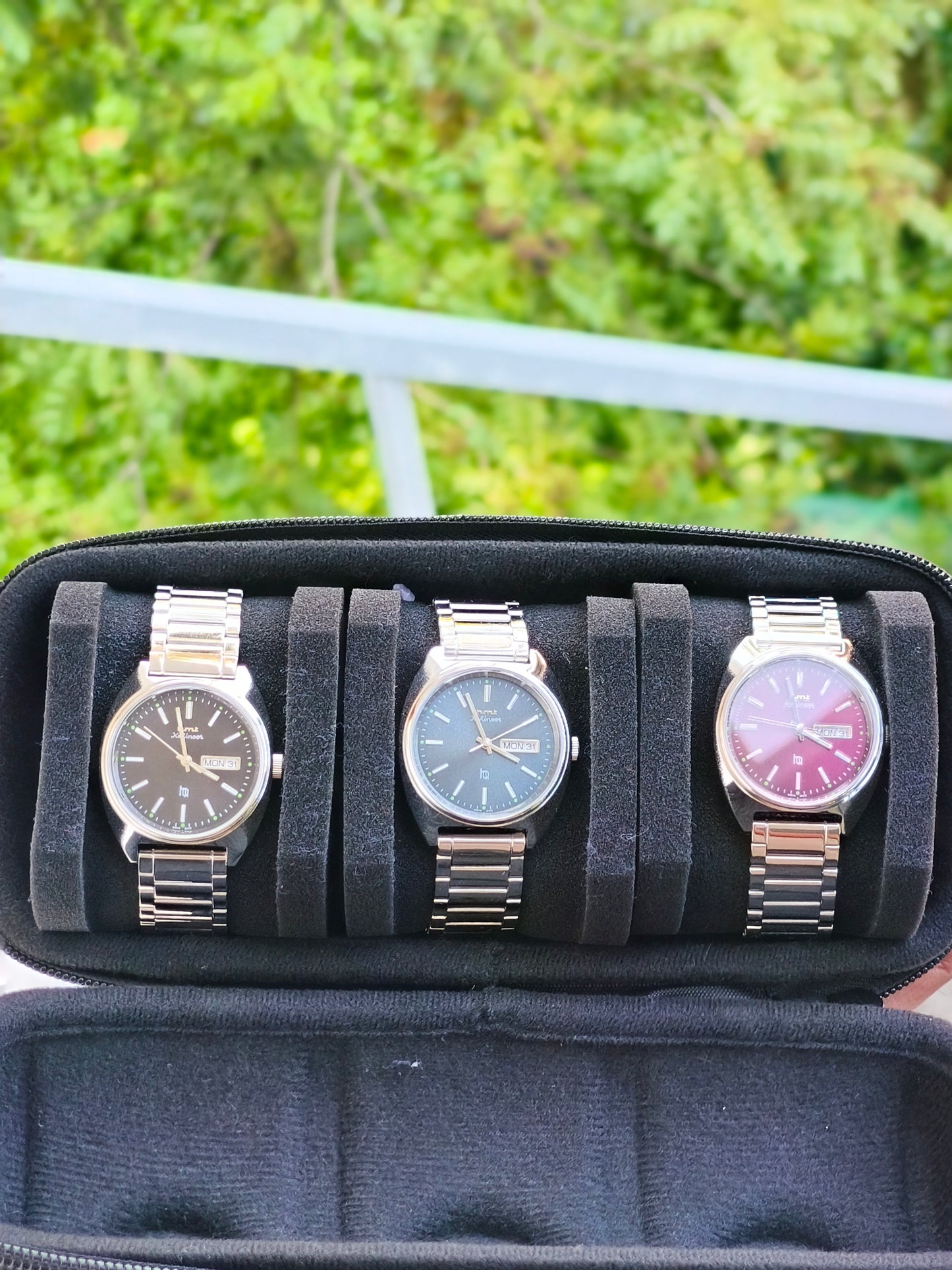 HMT Kohinoor Quartz Combo (Maroon, Dark Blue Sunray, Black) Rare colors with premium travel case