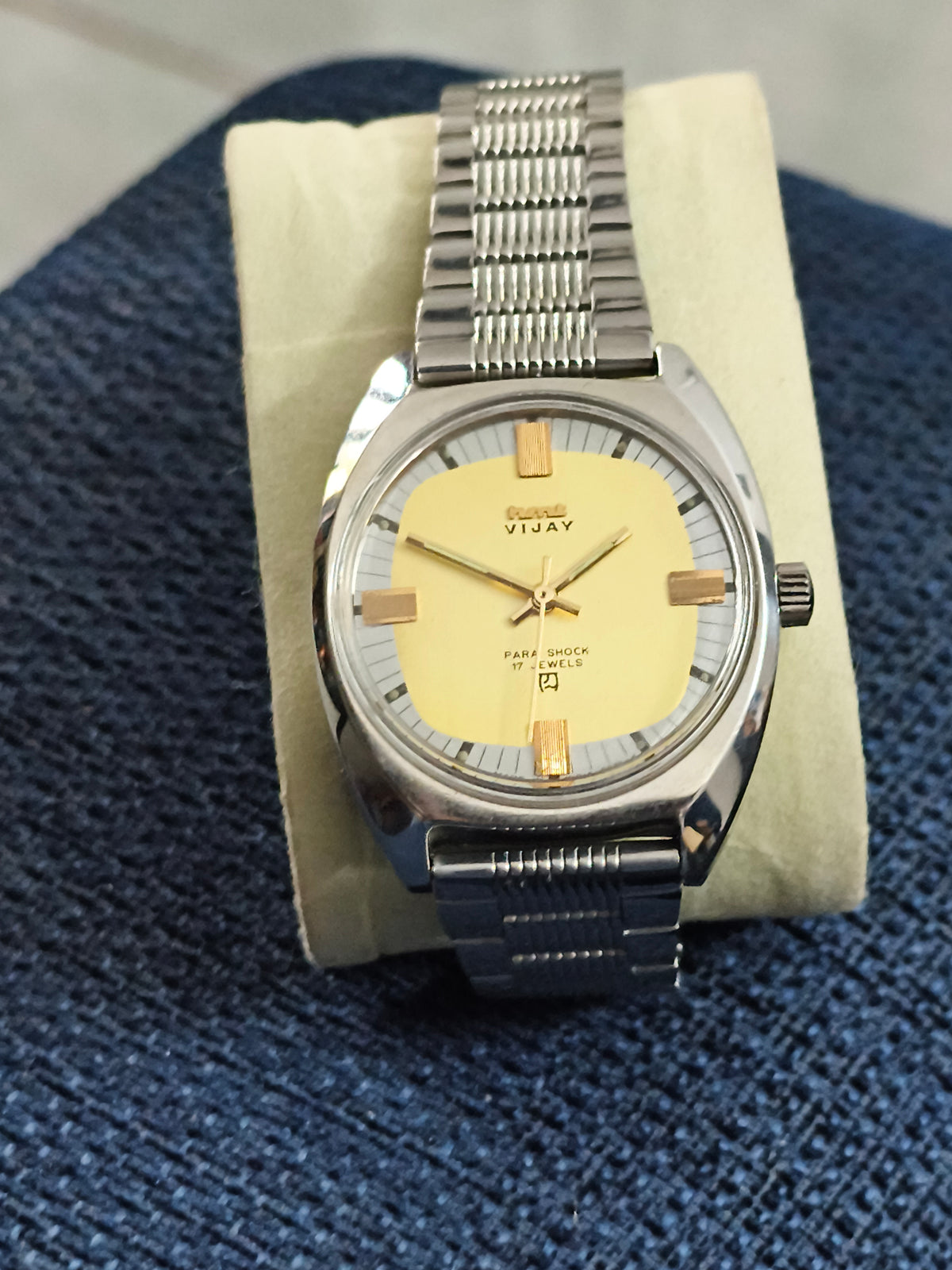 HMT Vijay Hand-wound Neo-Vintage Watch with a Golden Dial, Mint/NOS Condition