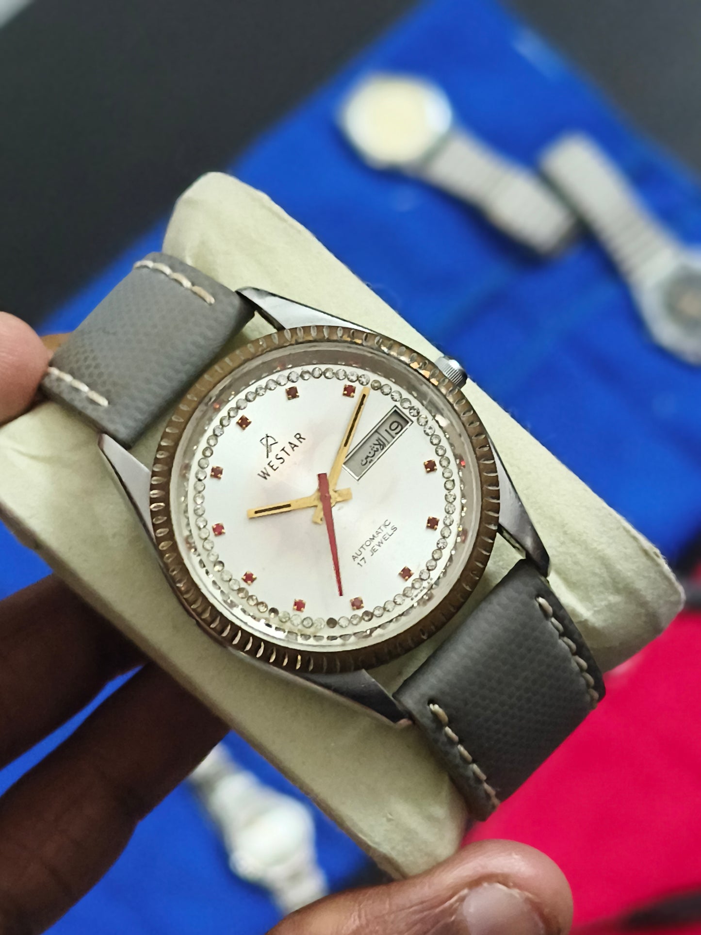 Westar Automatic Neo-vintage Watch with Silver-toned Dial and Pink Stone Hour-markers
