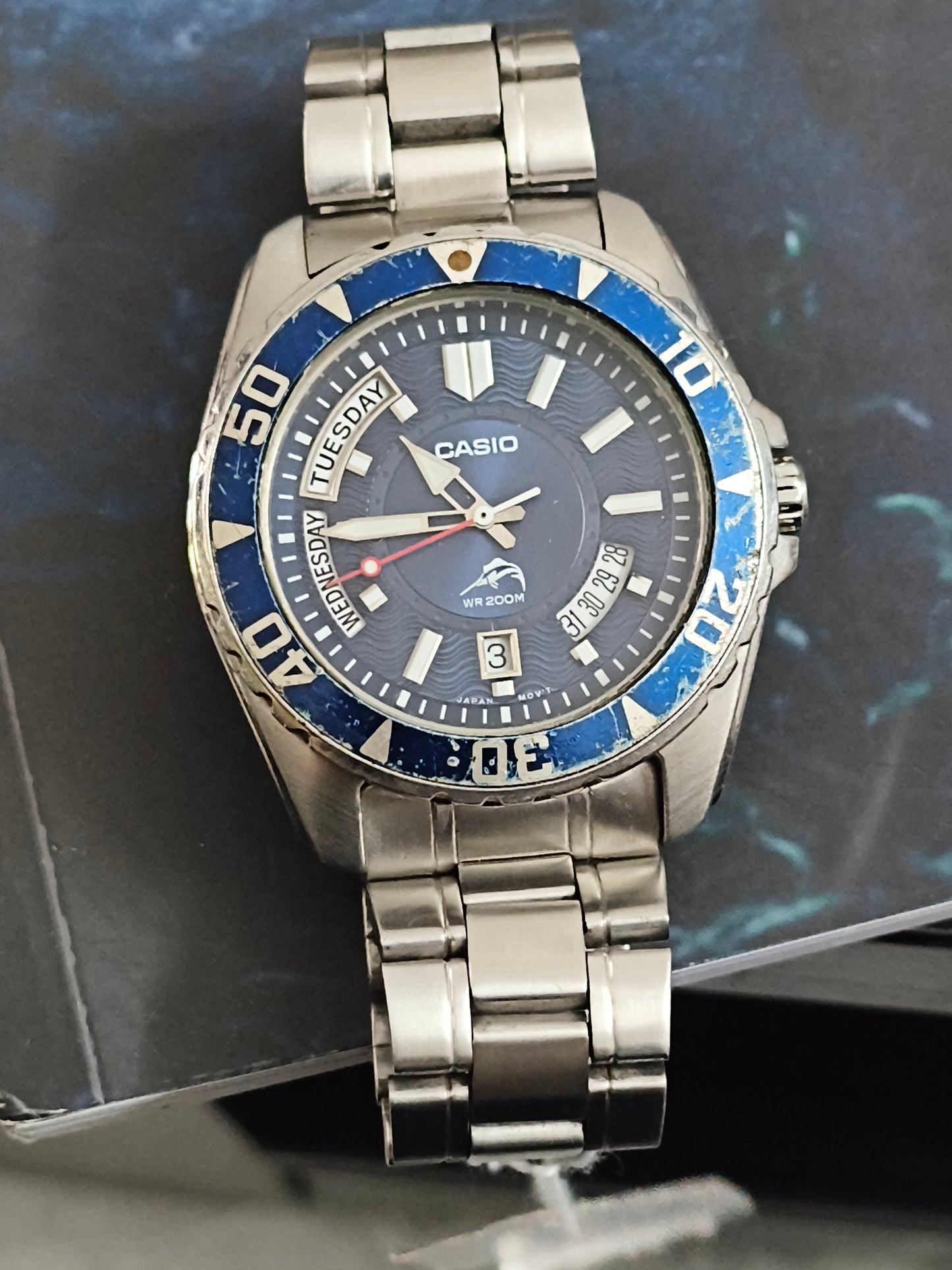 Casio MDV-103 “Marlin” Day Date Watch with a Blue Dial