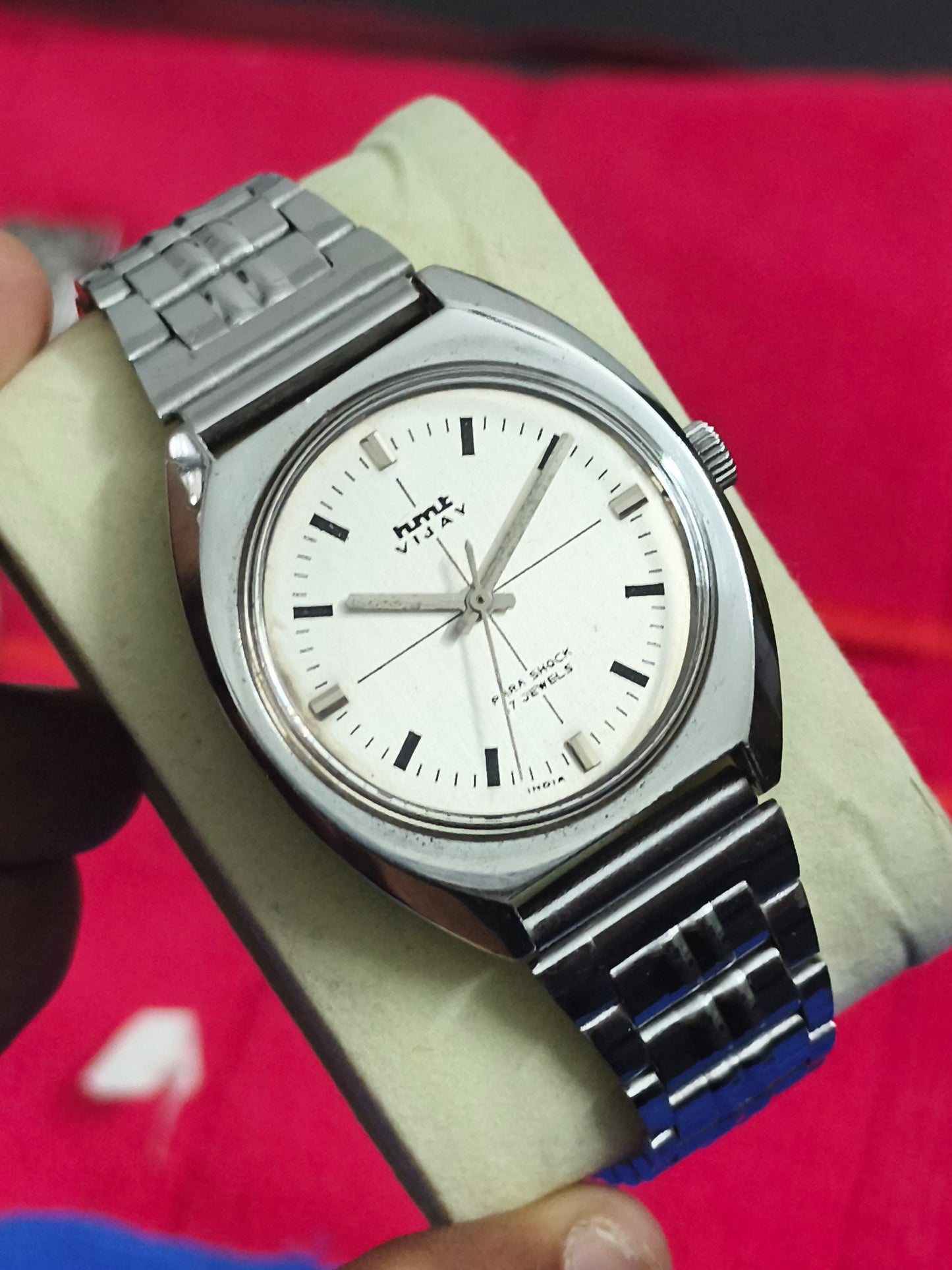 HMT Vijay Hand-wound Mechanical Watch with a Brushed Silver-toned Dial