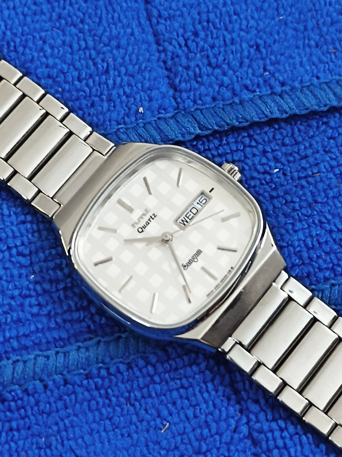 HMT Sangam Quartz Watch with a White Chequered Dial, NOS/Mint Condition