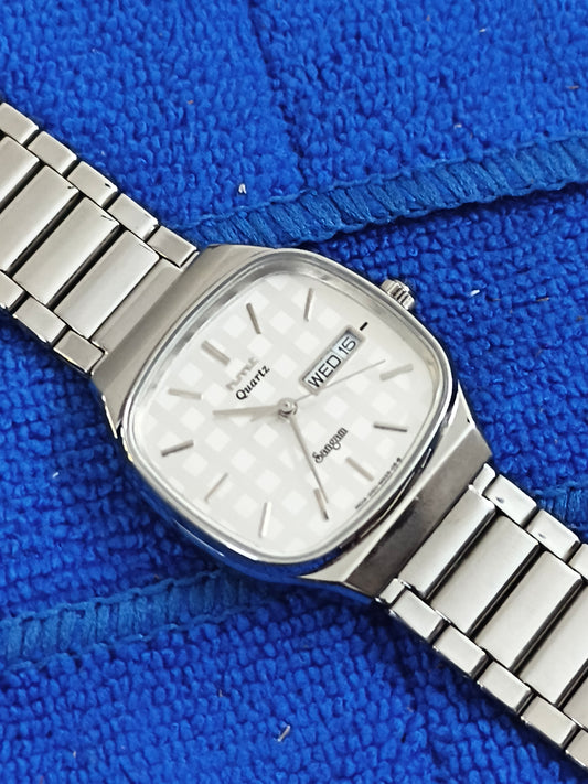 HMT Sangam Quartz Watch with a White Chequered Dial, NOS/Mint Condition