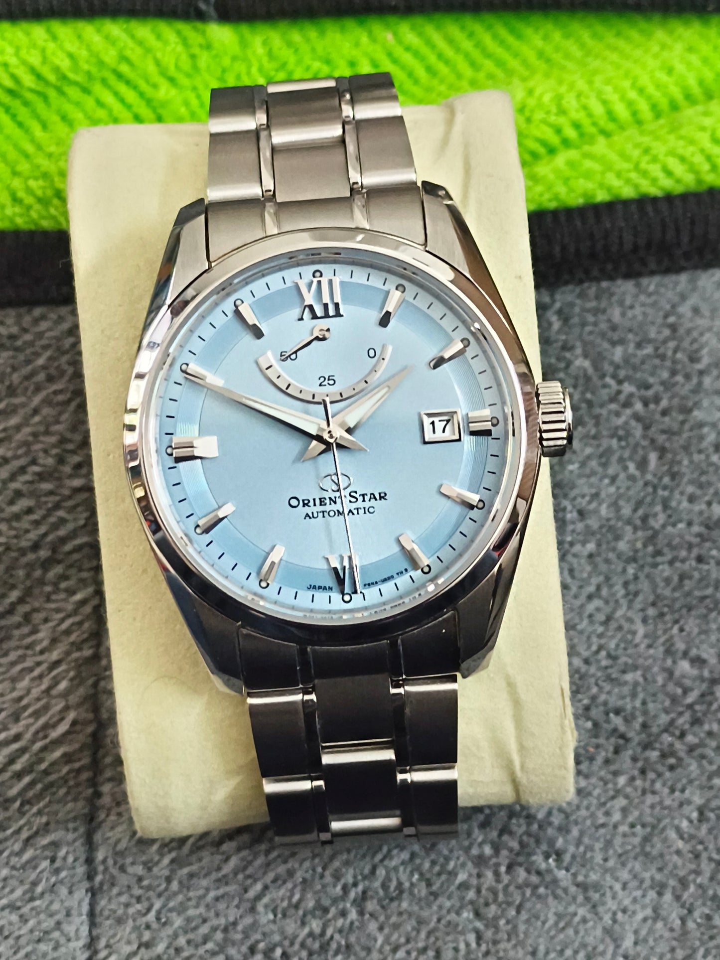 Orient Star Contemporary Date Automatic Watch with an Ice Blue Dial (RE-AU0109L)
