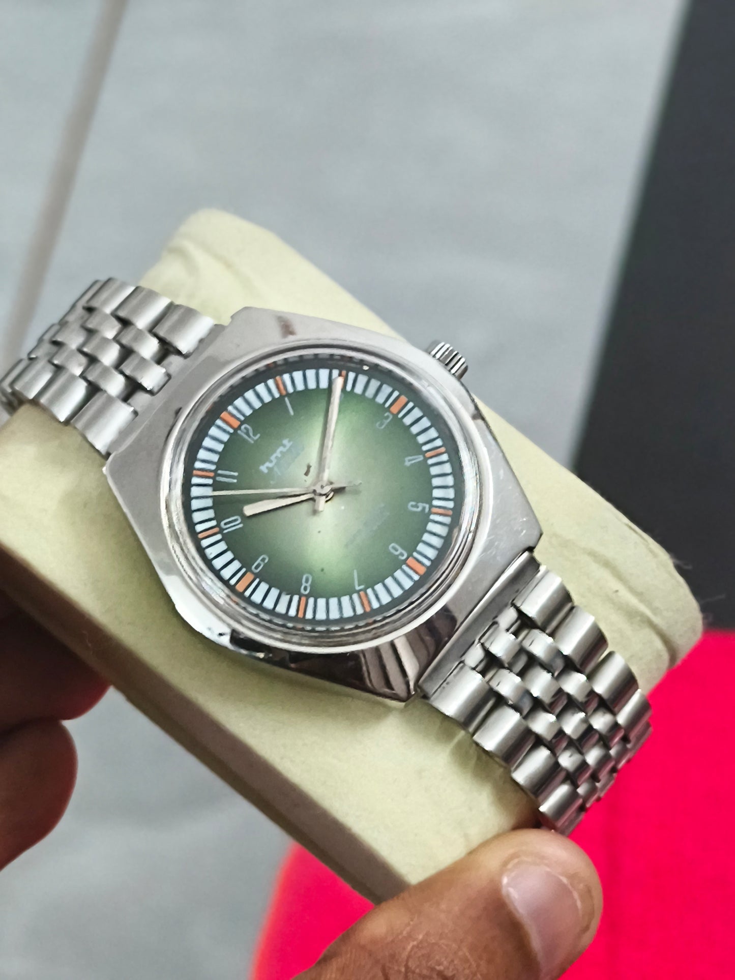 HMT Ajeet Mechanical Hand-wound Watch with a Green Gradient Dial
