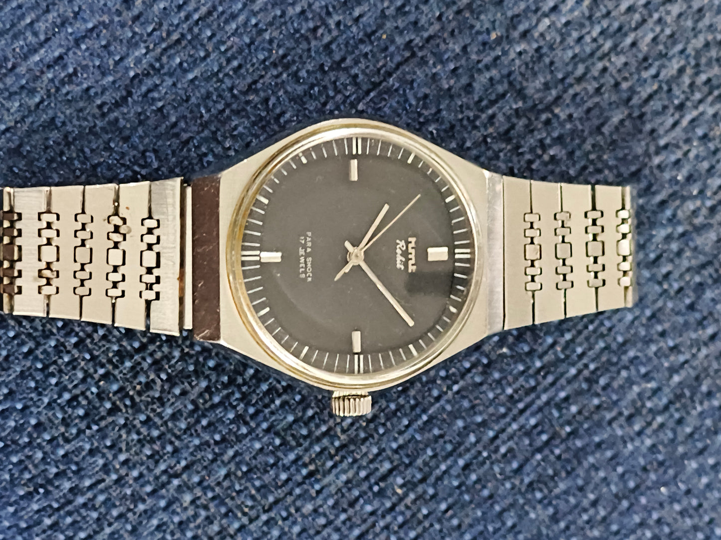 HMT Rohit Mechanical Hand-wound Vintage Watch with Black Dial and Steel Bracelet