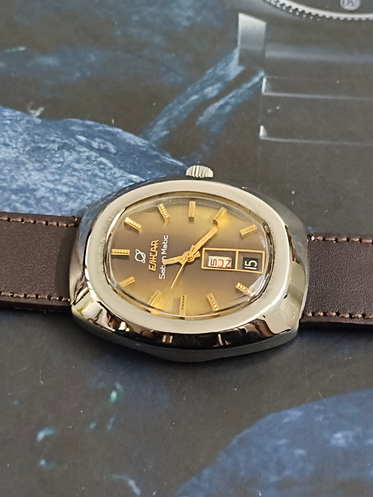 Enicar Saturn Matic Swiss Vintage Automatic Watch with a Brown Gradient Dial