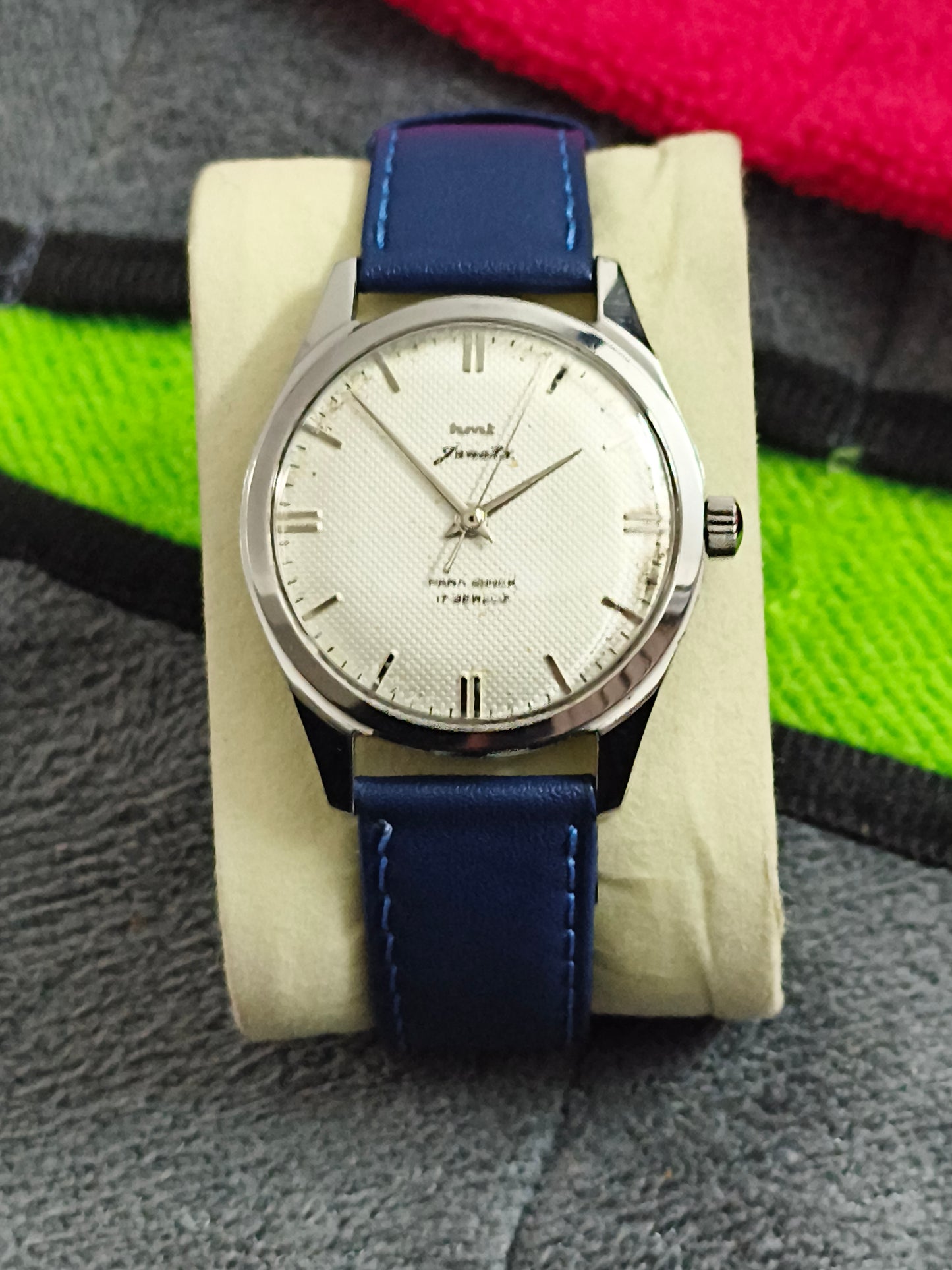 HMT Janata Hand-wound Mechanical Vintage Watch Double Indices Version with Dotted White Dial