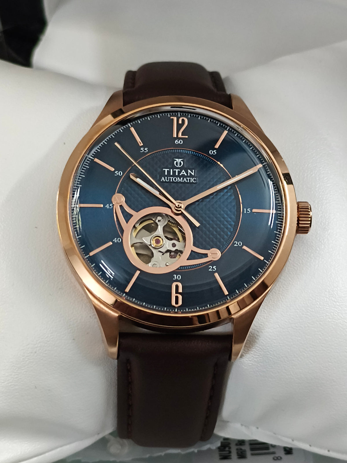 Titan Automatic Open-Heart Watch with a Gold-toned Case and Blue Dial, Brand New