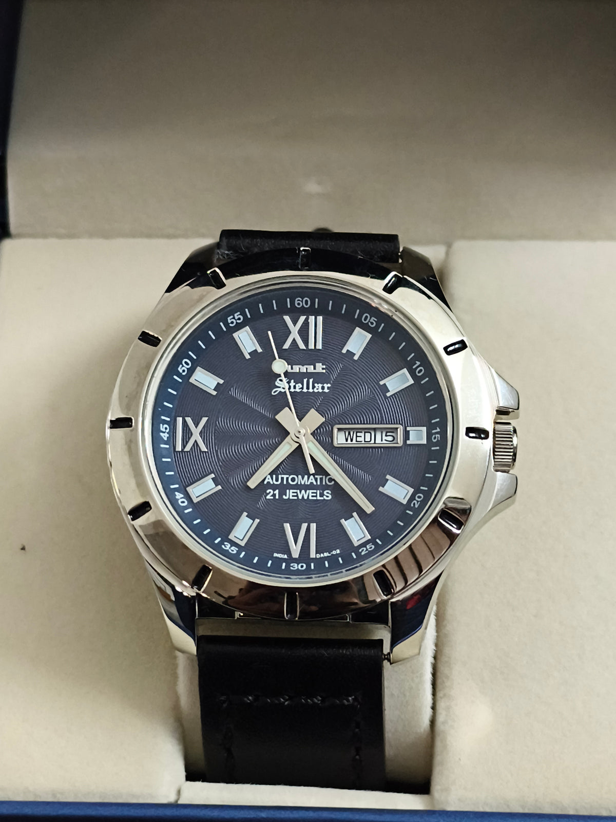 HMT Stellar Automatic 45mm Watch with a Blue/Black “Roman” Dial