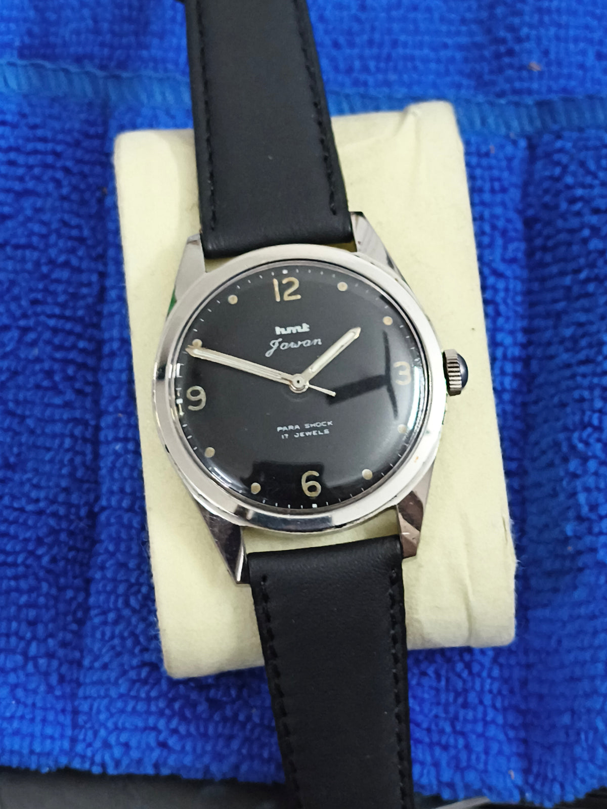 HMT Jawan Mechanical Vintage Watch with Military Broad Arrow Marking on the Case-back and Black 4ARBC Dial