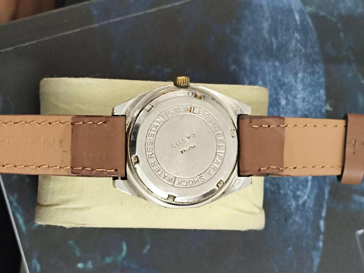 HMT Abhishek Mechanical Hand-Wound Vintage Watch with a Golden Vertical Stripes Dial