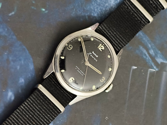 HMT Jawan Vintage Hand-wound Watch with a Black 4ARBC Dial and NATO Strap