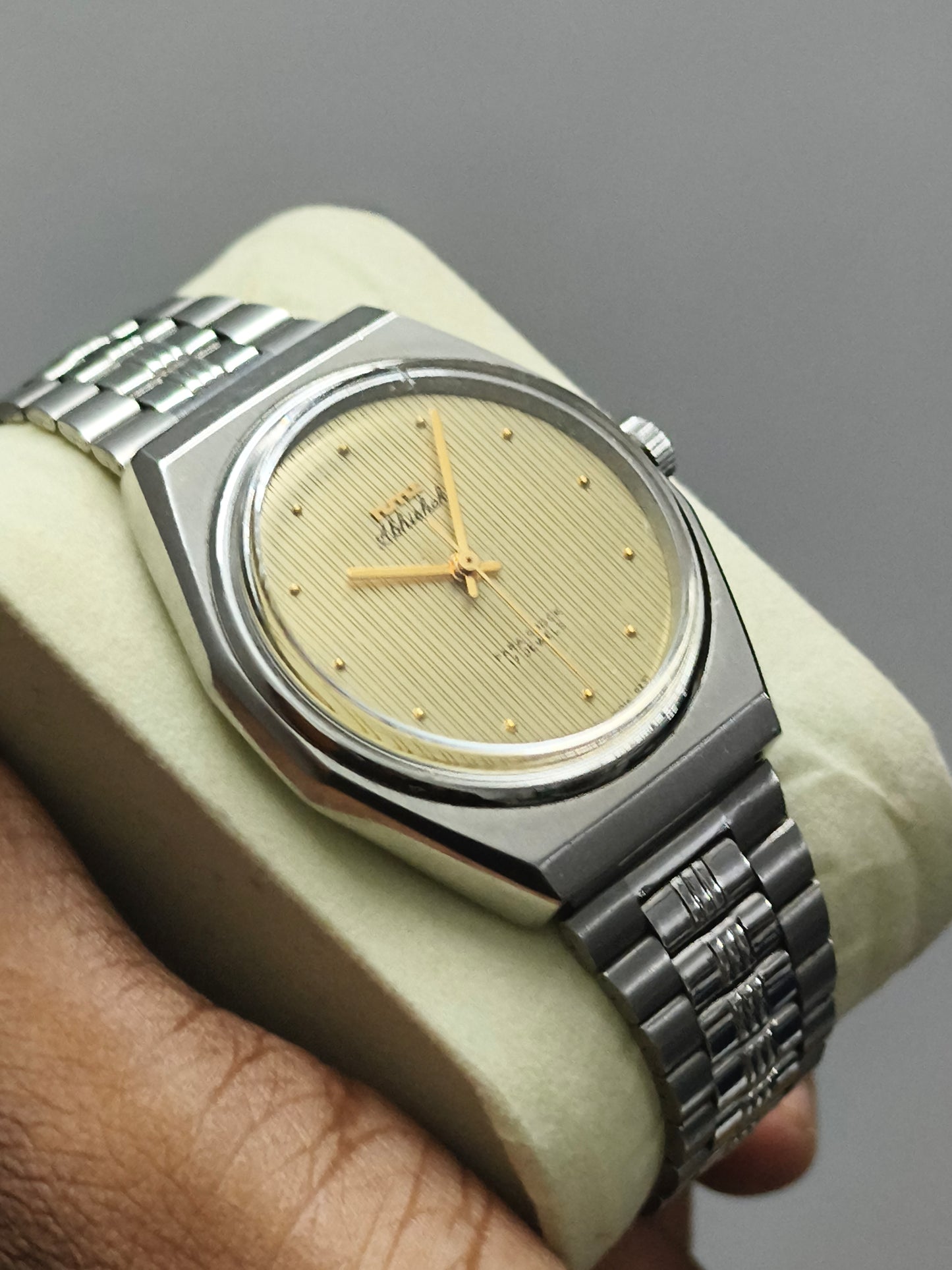 HMT Abhishek Mechanical Watch with Gold Toned Vertical Patten Dial