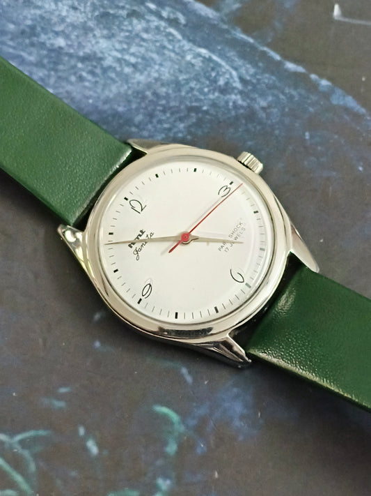 HMT Janata Hand-wound Vintage Watch with a Milky White Art Deco Dial