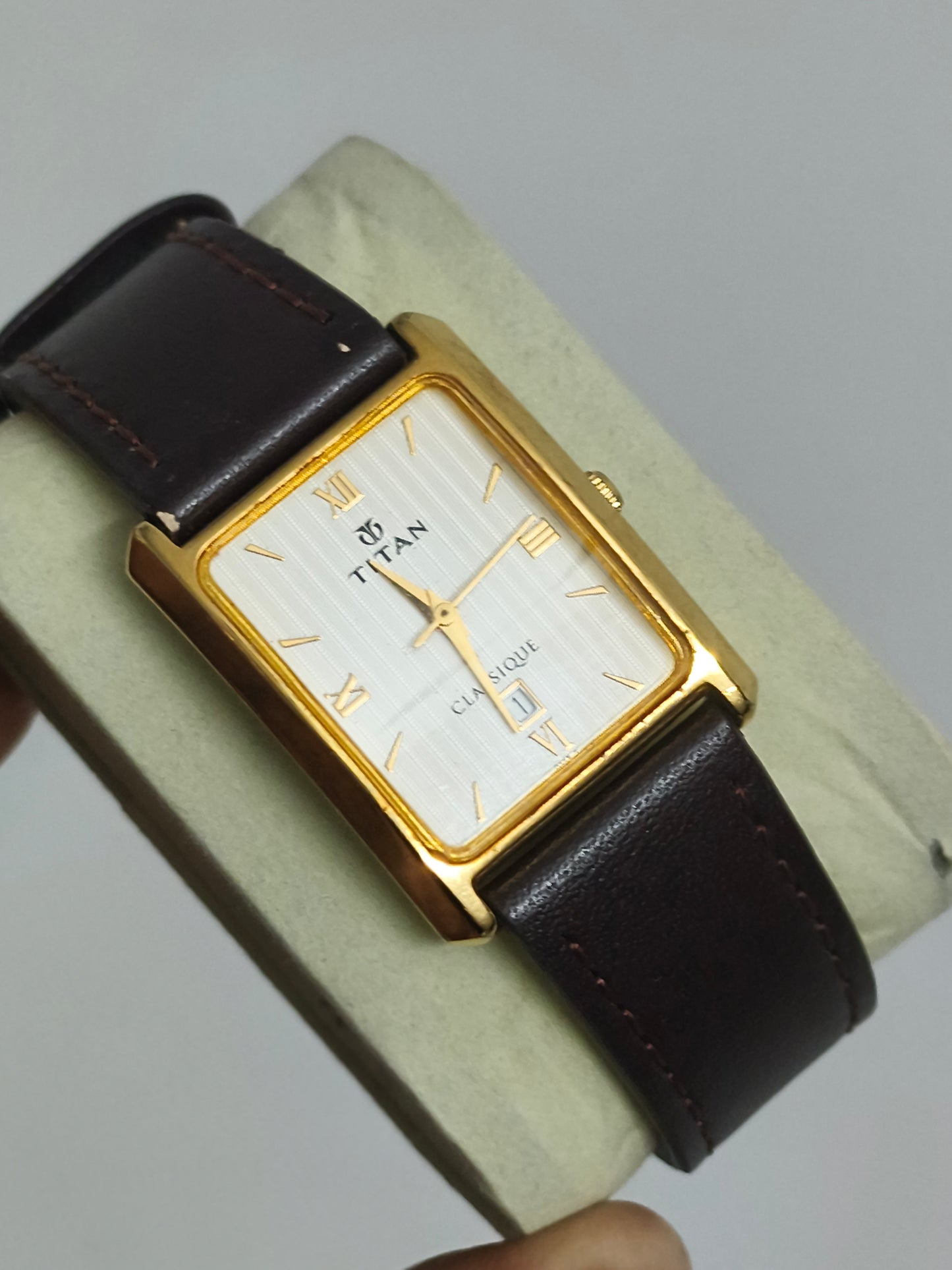 Titan Classique Gold-toned Tank Quartz Watch