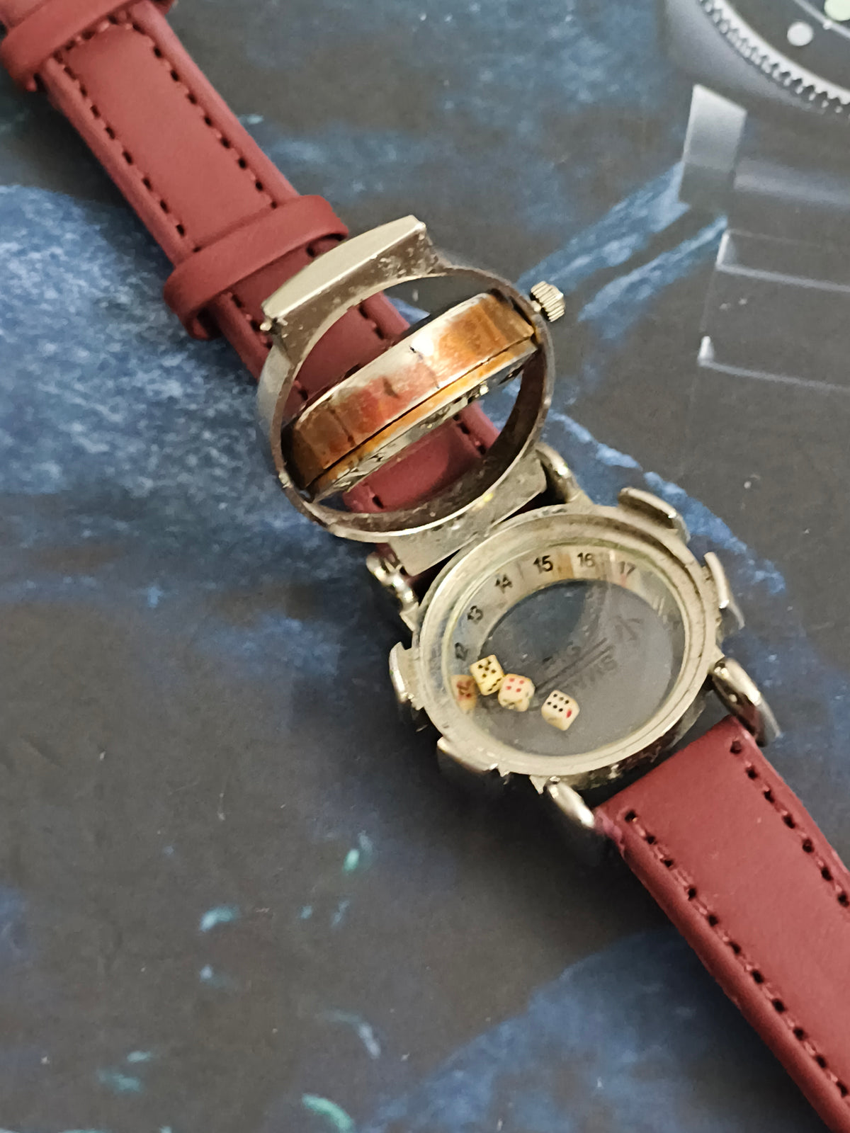 Macau Casino Dice Flip Open Watch with a Swivelling Case