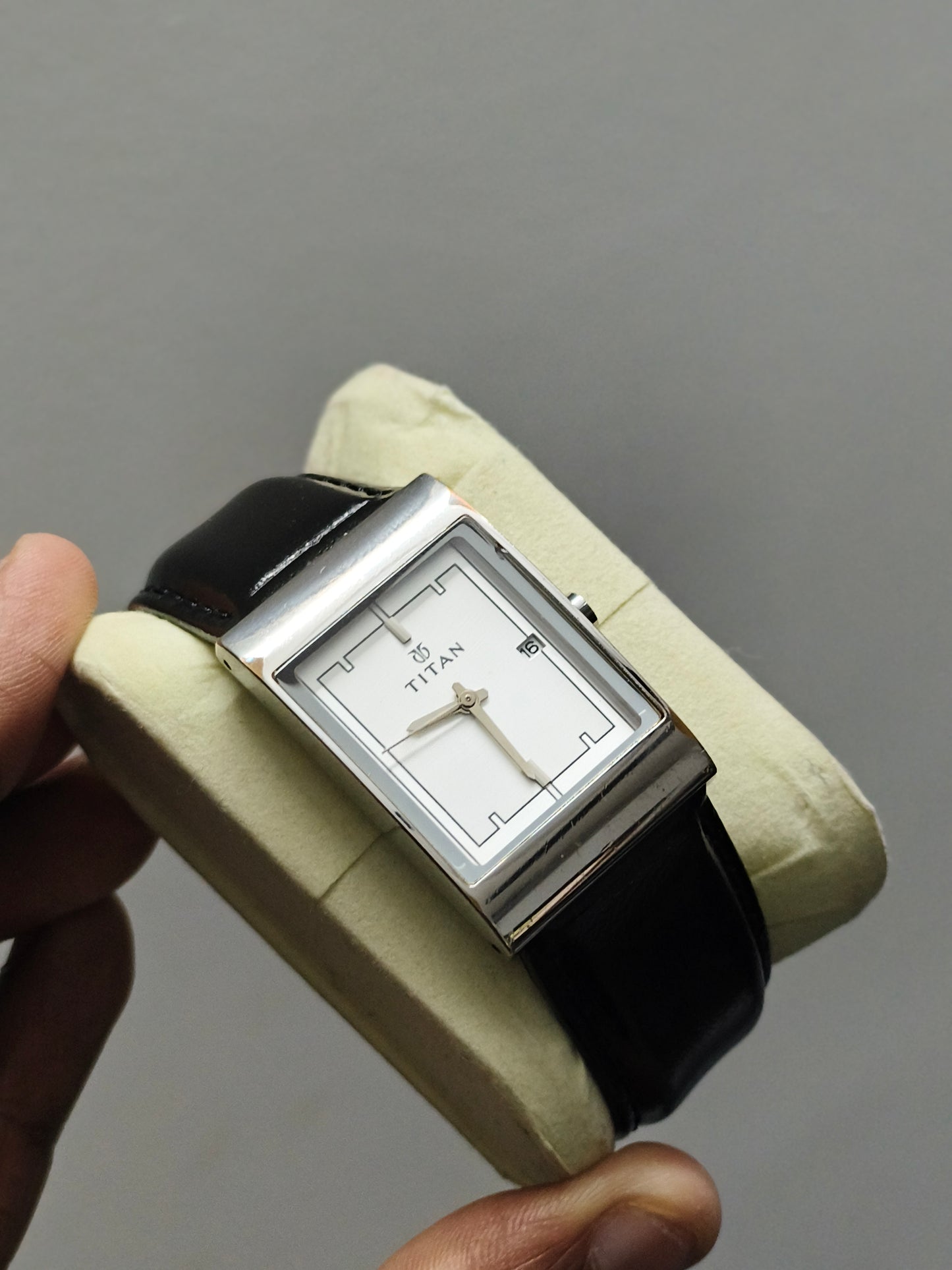 Titan Quartz Tank Watch with White Dial