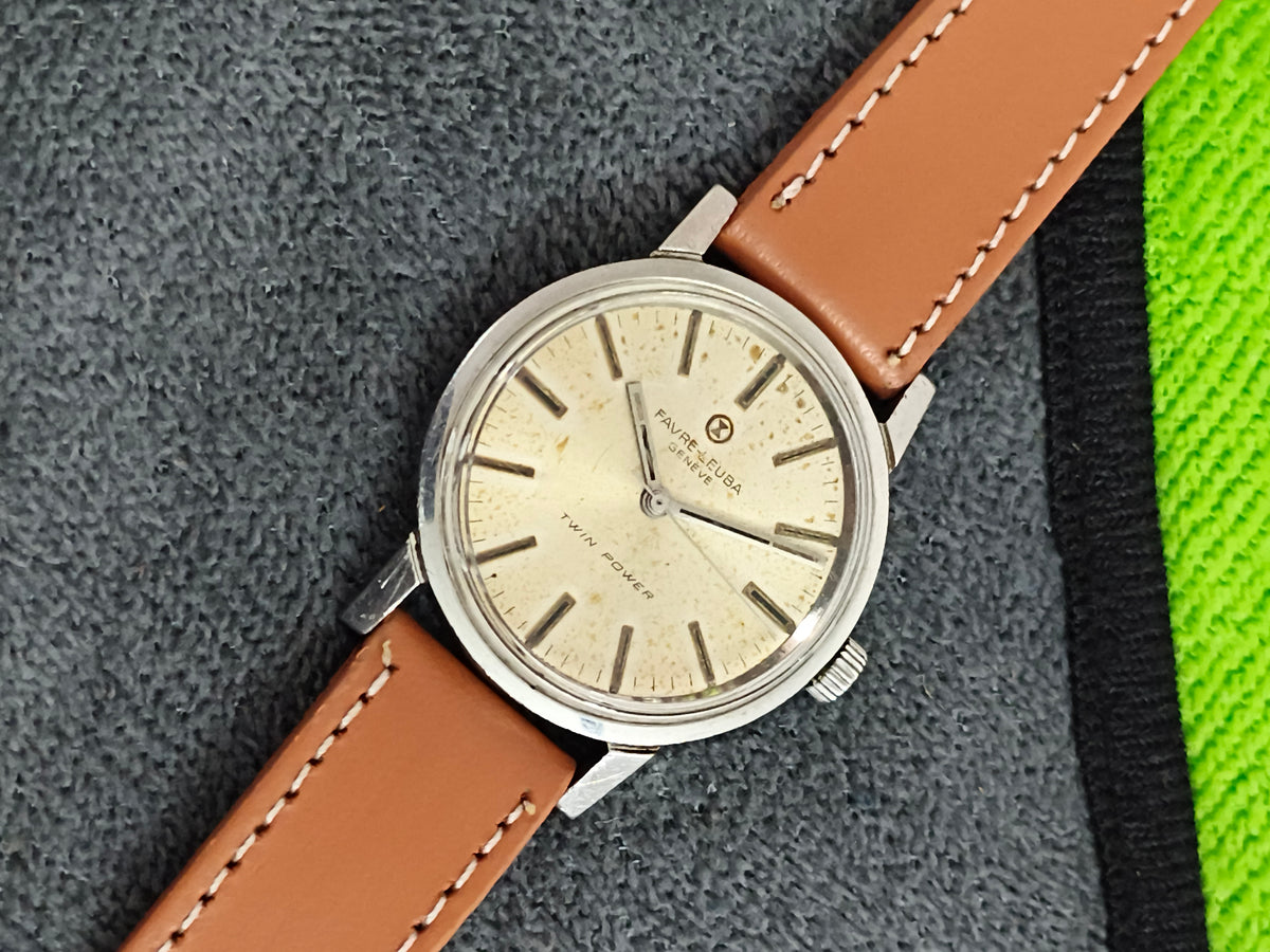 Favre Leuba Twin Power 36mm Vintage Watch with a Patina Dial