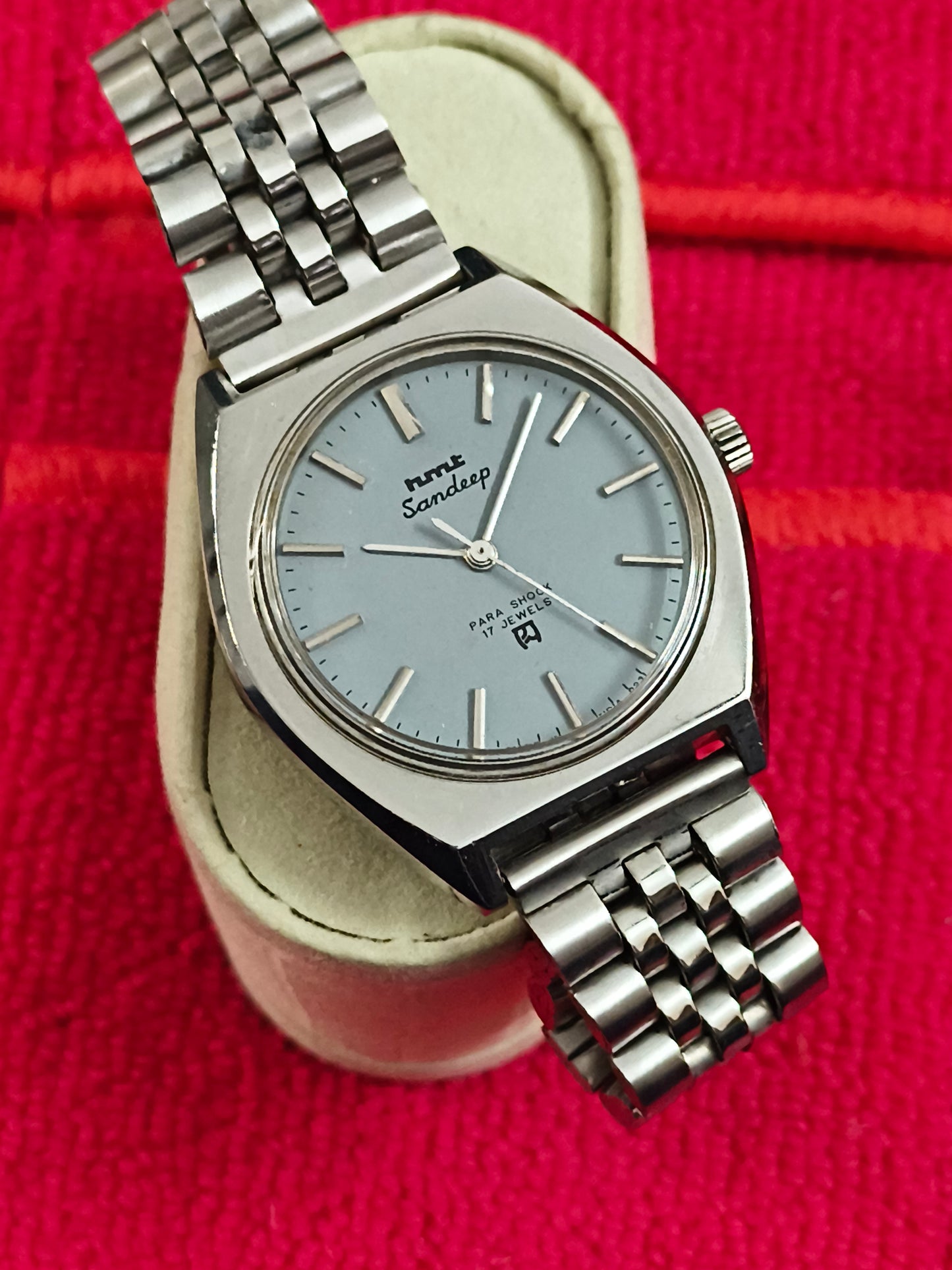 HMT Sandeep Mechanical Hand-wound Watch with a Light Blue Matte Dial