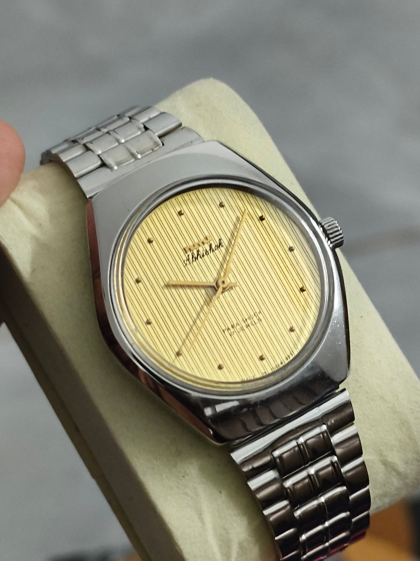 HMT Abhishek Mechanical Watch with Gold Toned Vertical Patten Dial