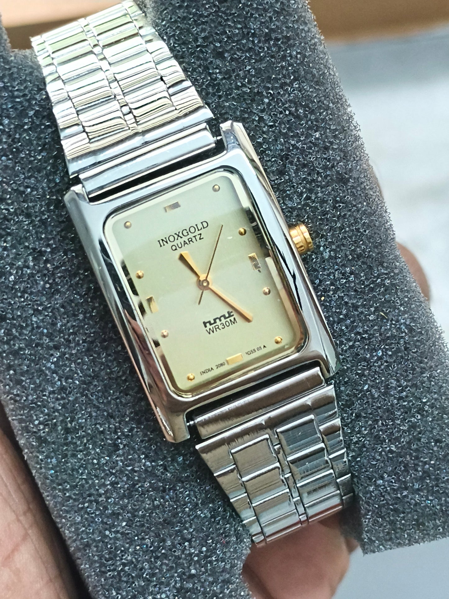 HMT INOX Tank Quartz Watch with Yellow Dial (IGSS 05)