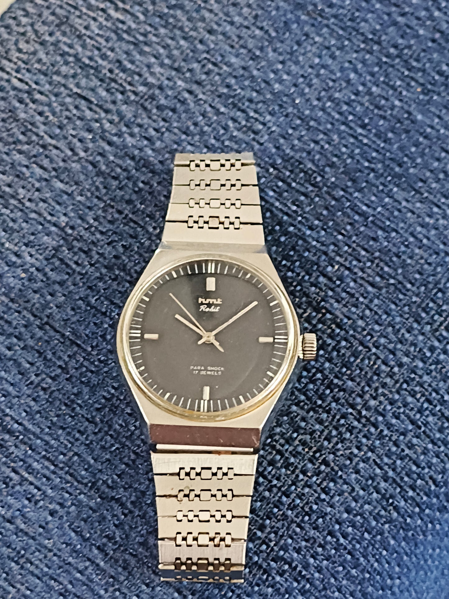 HMT Rohit Mechanical Hand-wound Vintage Watch with Black Dial and Steel Bracelet