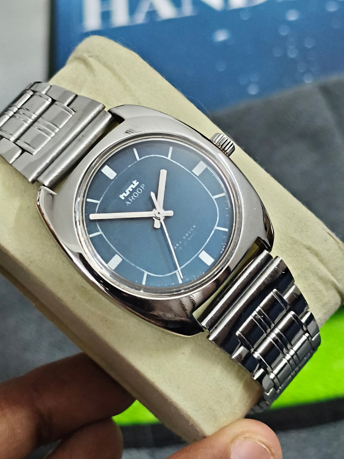 HMT Aroop Hand-wound Vintage Watch with a Midnight Blue Dial