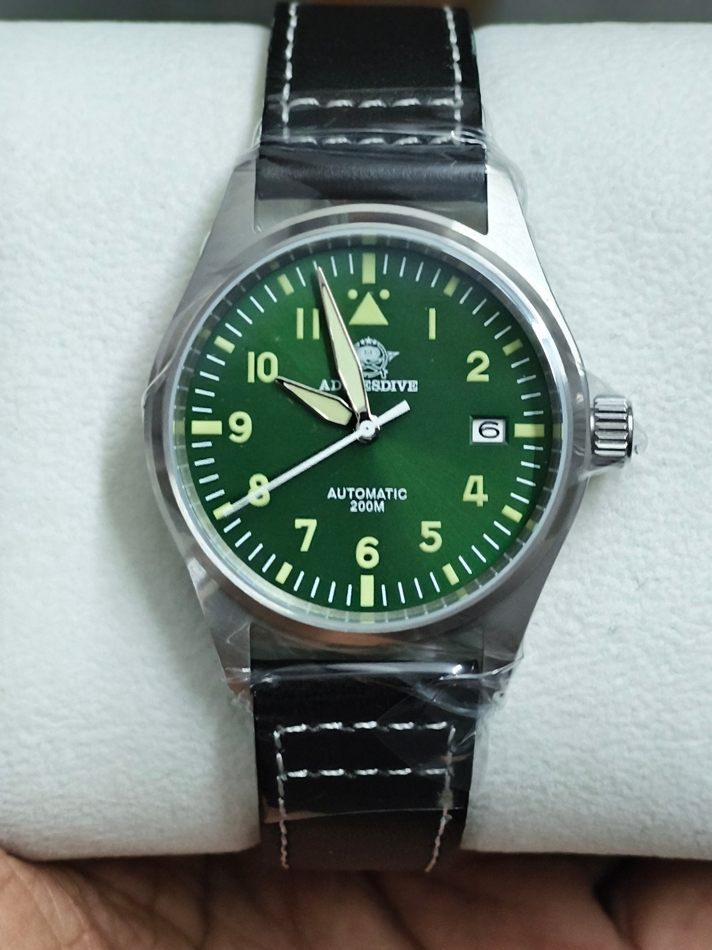 ADDIESDIVE 39mm Automatic Watch Pilot/Diver 200M with Green Dial