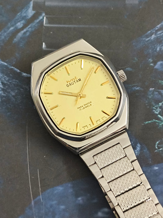 HMT Gautam Hand-wound Neo-Vintage Watch with a Gold-toned Dial