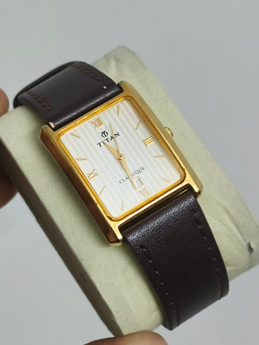 Titan Classique Gold-toned Tank Quartz Watch