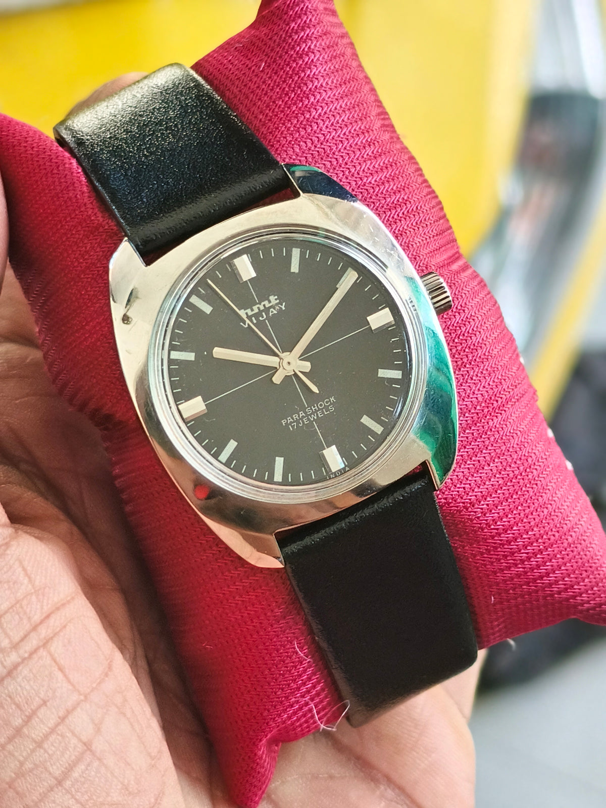 Hmt Vijay mechanical watch black crossline dial