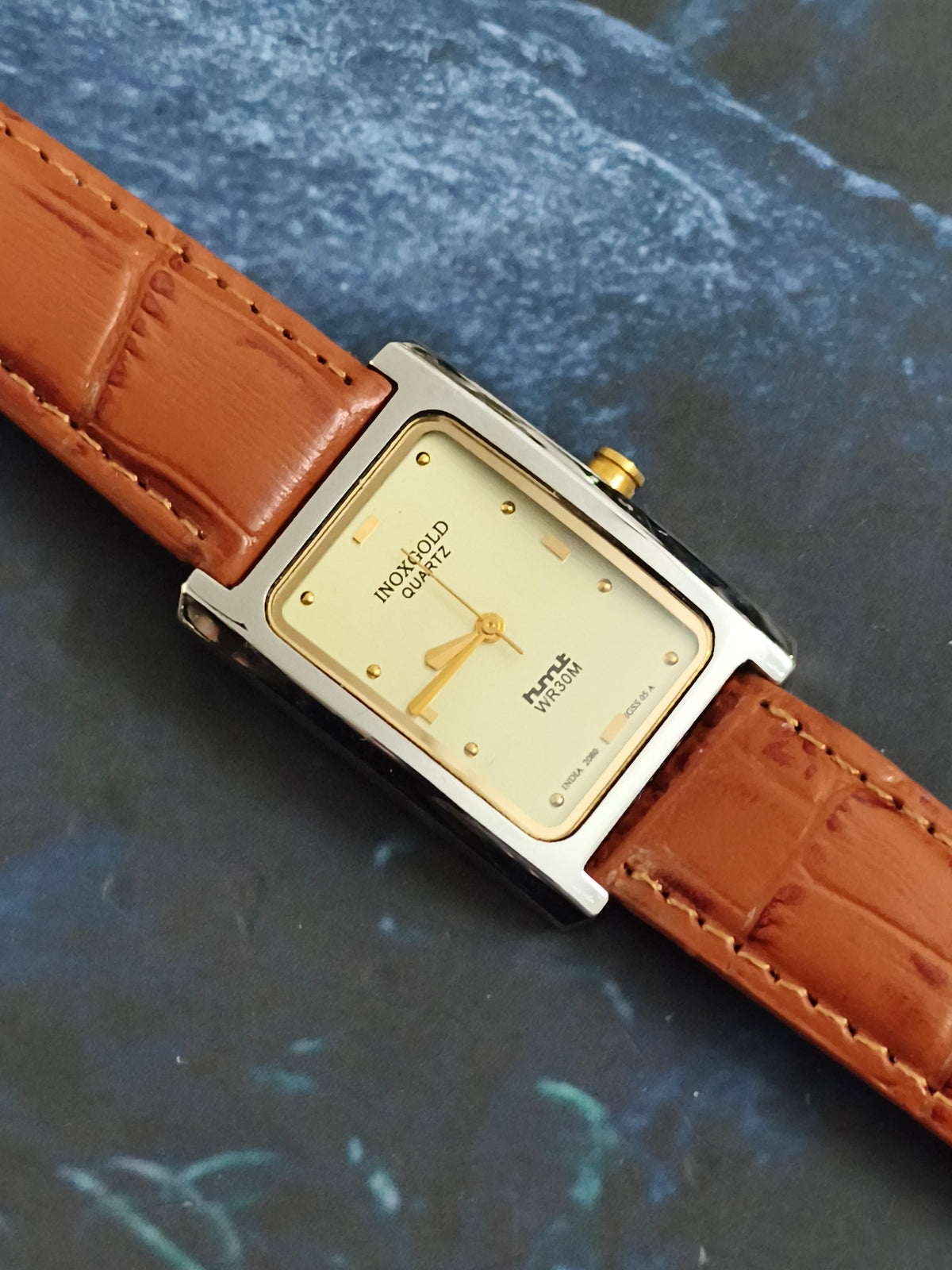 HMT INOX Quartz Tank Watch with a Champagne-toned Dial