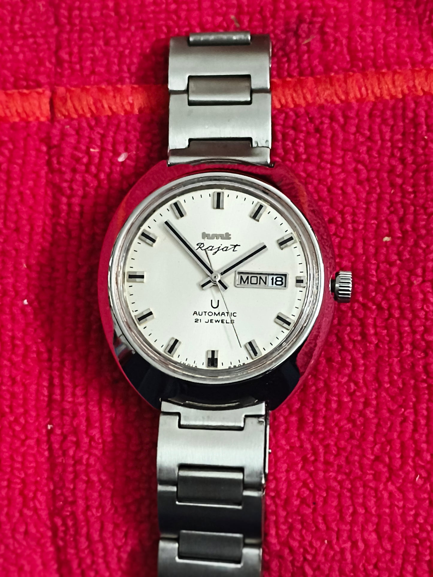 HMT Rajat Automatic Day Date Vintage Watch with a Silver-toned Dial