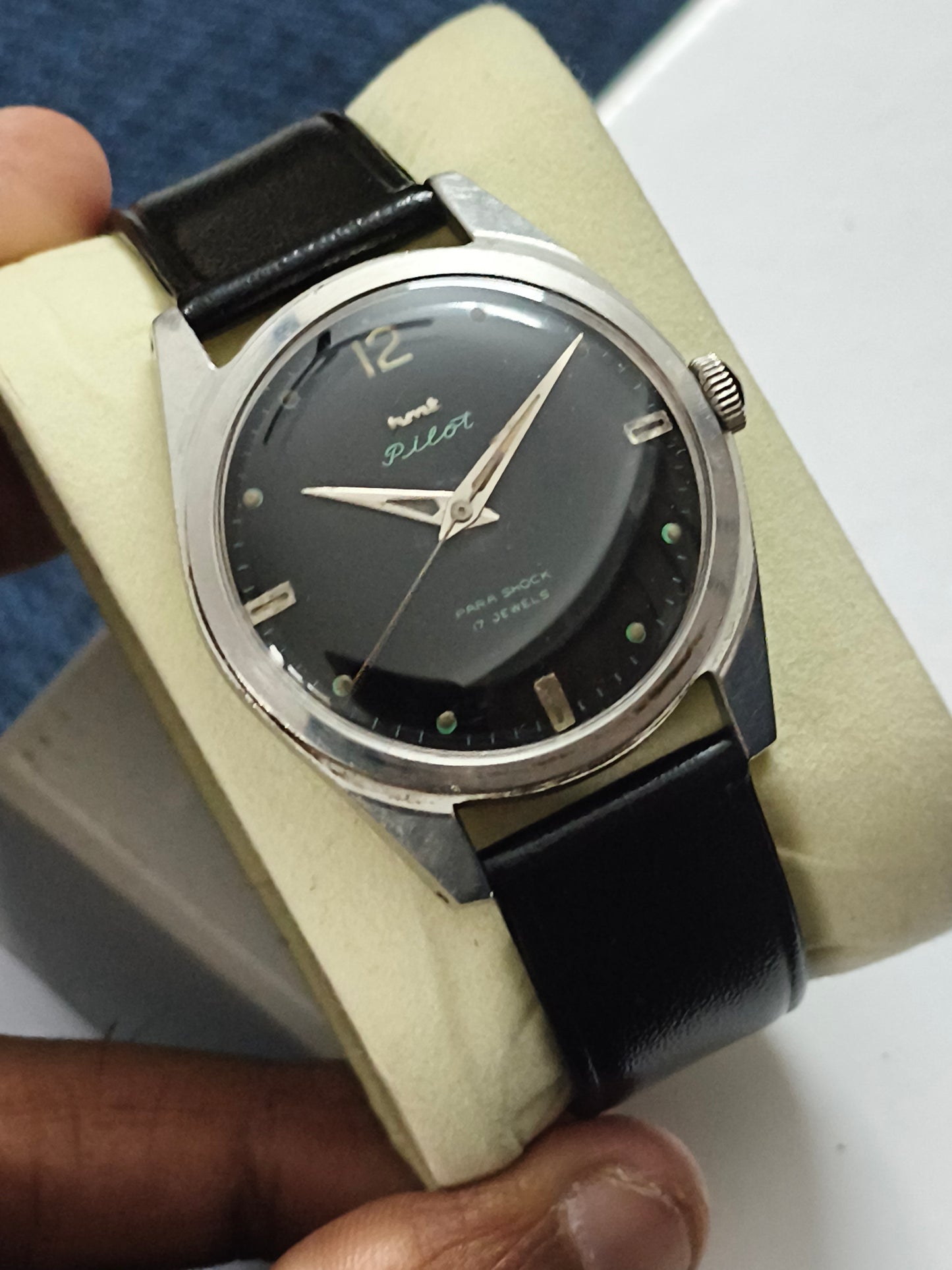 HMT Pilot Mechanical Hand-wound Vintage Watch Three Liner Version with Black Dial