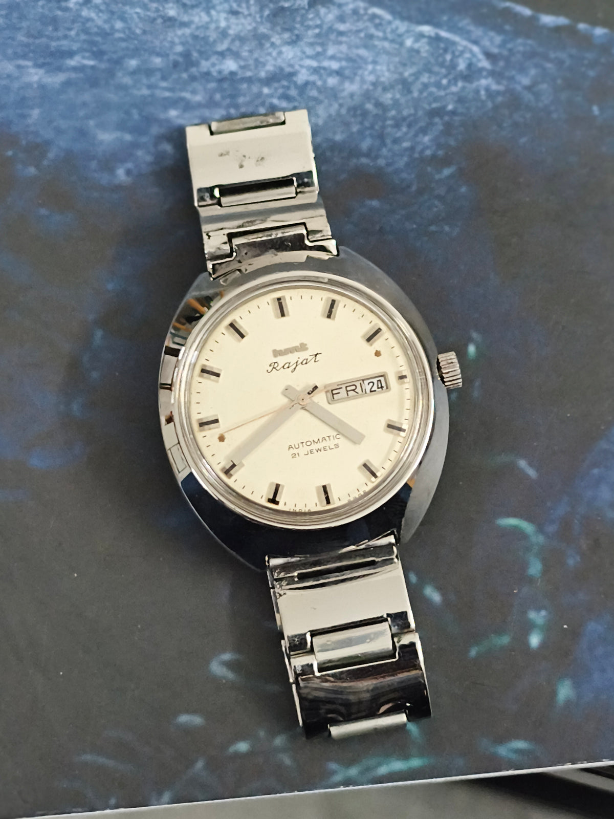 HMT Rajat Automatic Day Date Vintage Watch with a White Dial