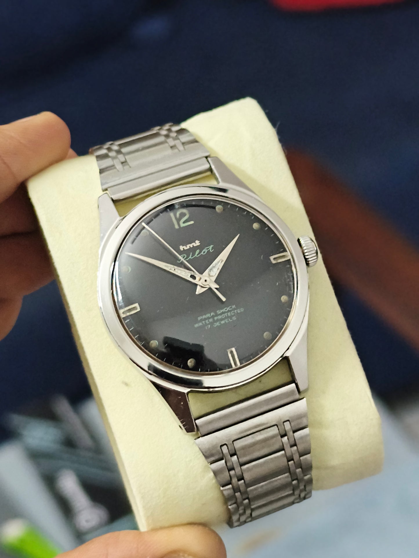 HMT Pilot Watch Three Liner Version with Black Dial and Steel Bracelet