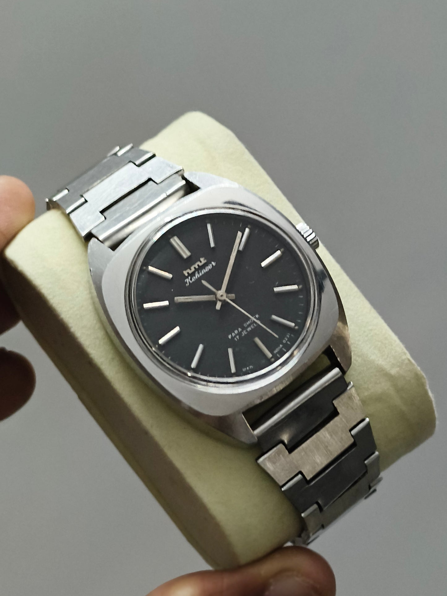 HMT Kohinoor Mechanical Watch with Black Dial and Steel Bracelet