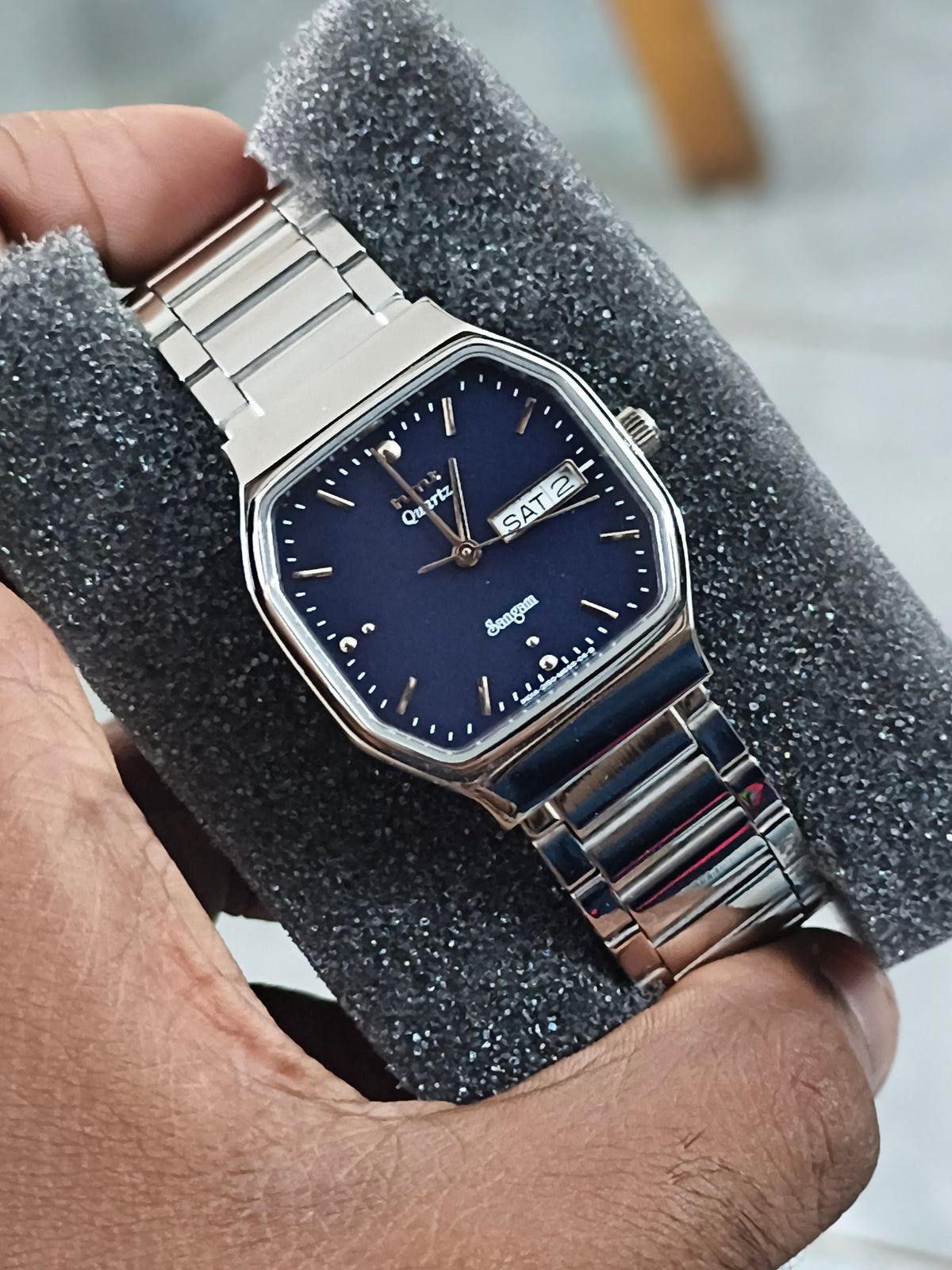 HMT Sangam Quartz Watch with a Dark Blue Dial