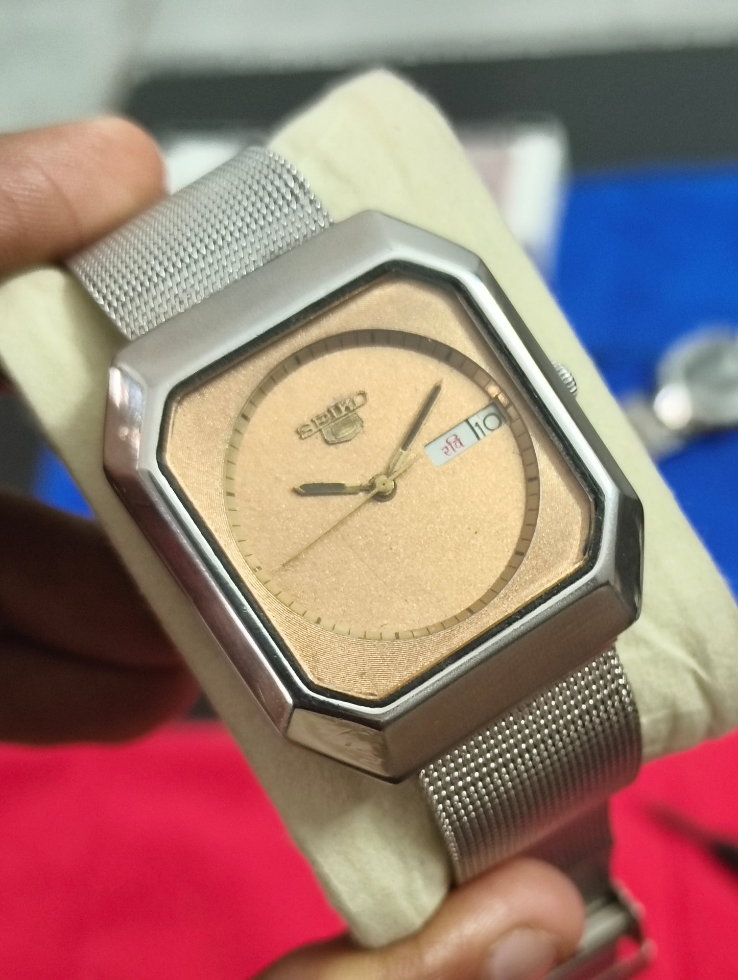 Seiko 5 Automatic Day Date Rectangle Octagon Shaped Watch with Copper-toned Dial
