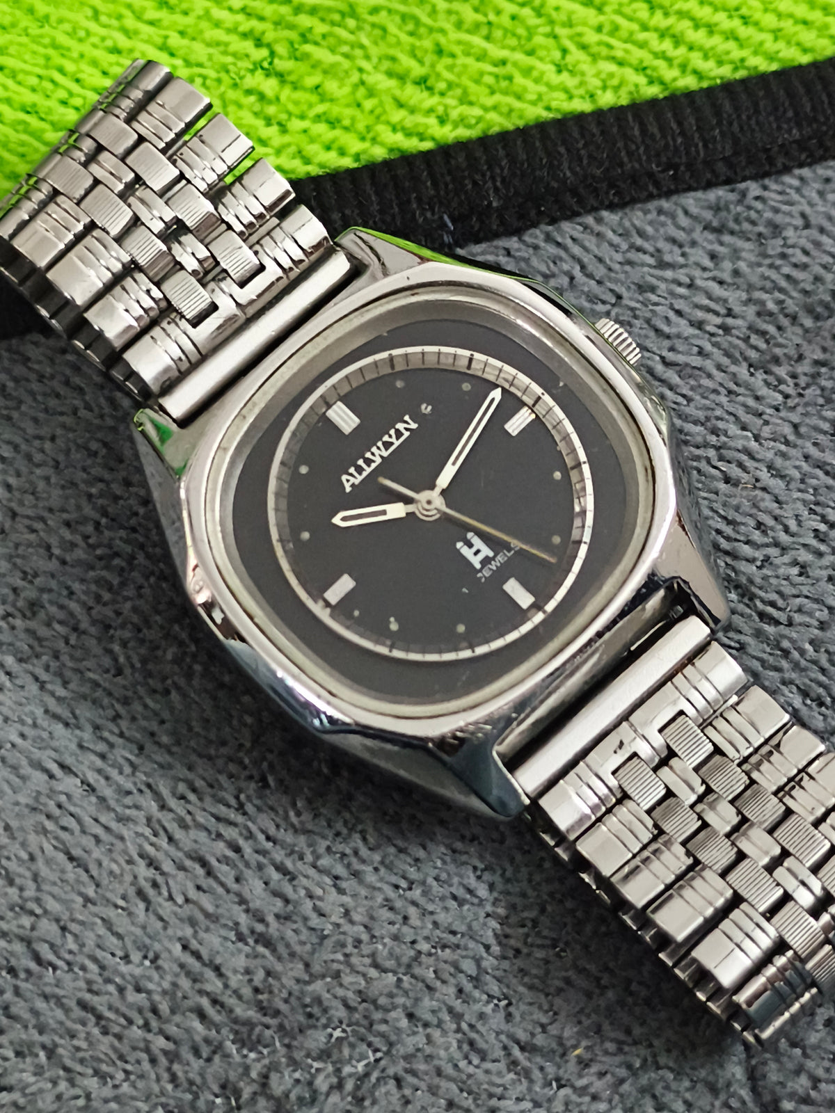 Allwyn Vintage Hand-wound Watch with a TV Shaped Case and Black Dial